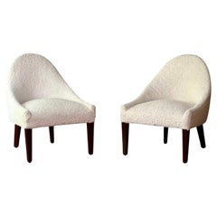 Pair of 1960s Walnut Zoey Slipper Lounge Chairs in Bouclé
