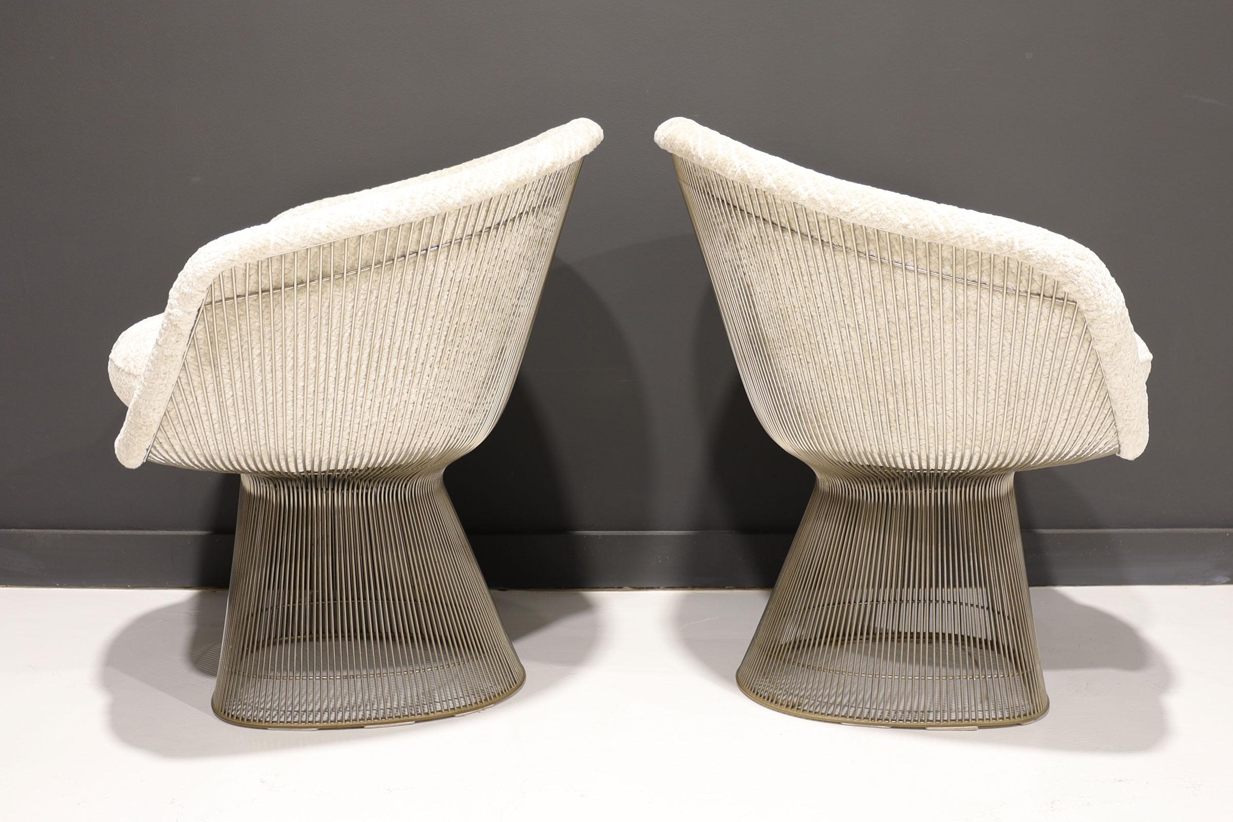Pair of 1960s Warren Platner Lounge Chairs in French Boucle' In Good Condition For Sale In Dallas, TX