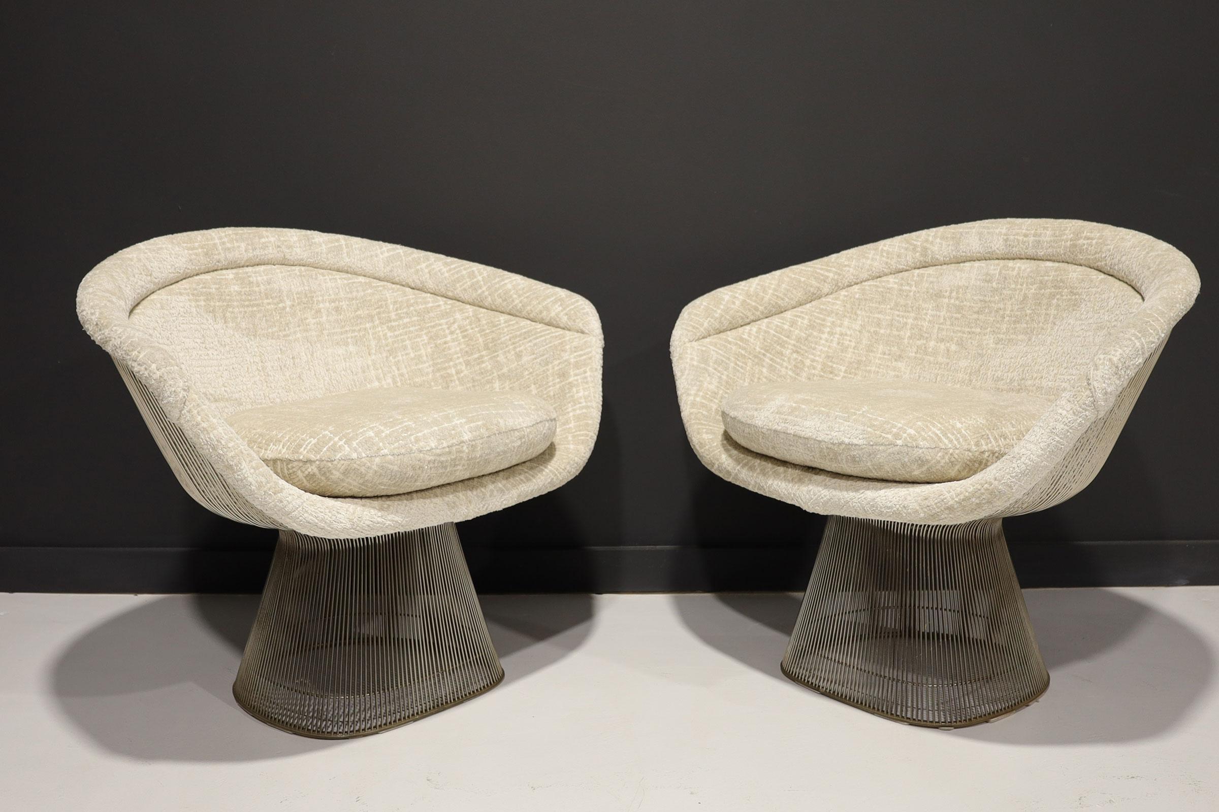 Nickel Pair of 1960s Warren Platner Lounge Chairs in French Boucle' For Sale