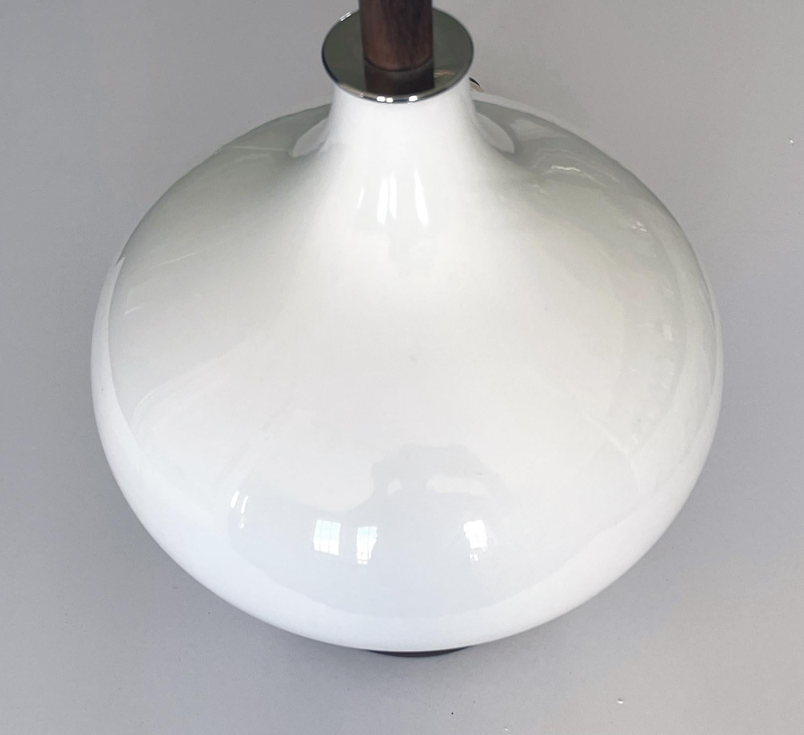 American Pair of 1960's White Cased Glass Ovoid Lamps For Sale