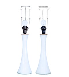 Pair of 1960's White Glass Table Lamps by Bergboms