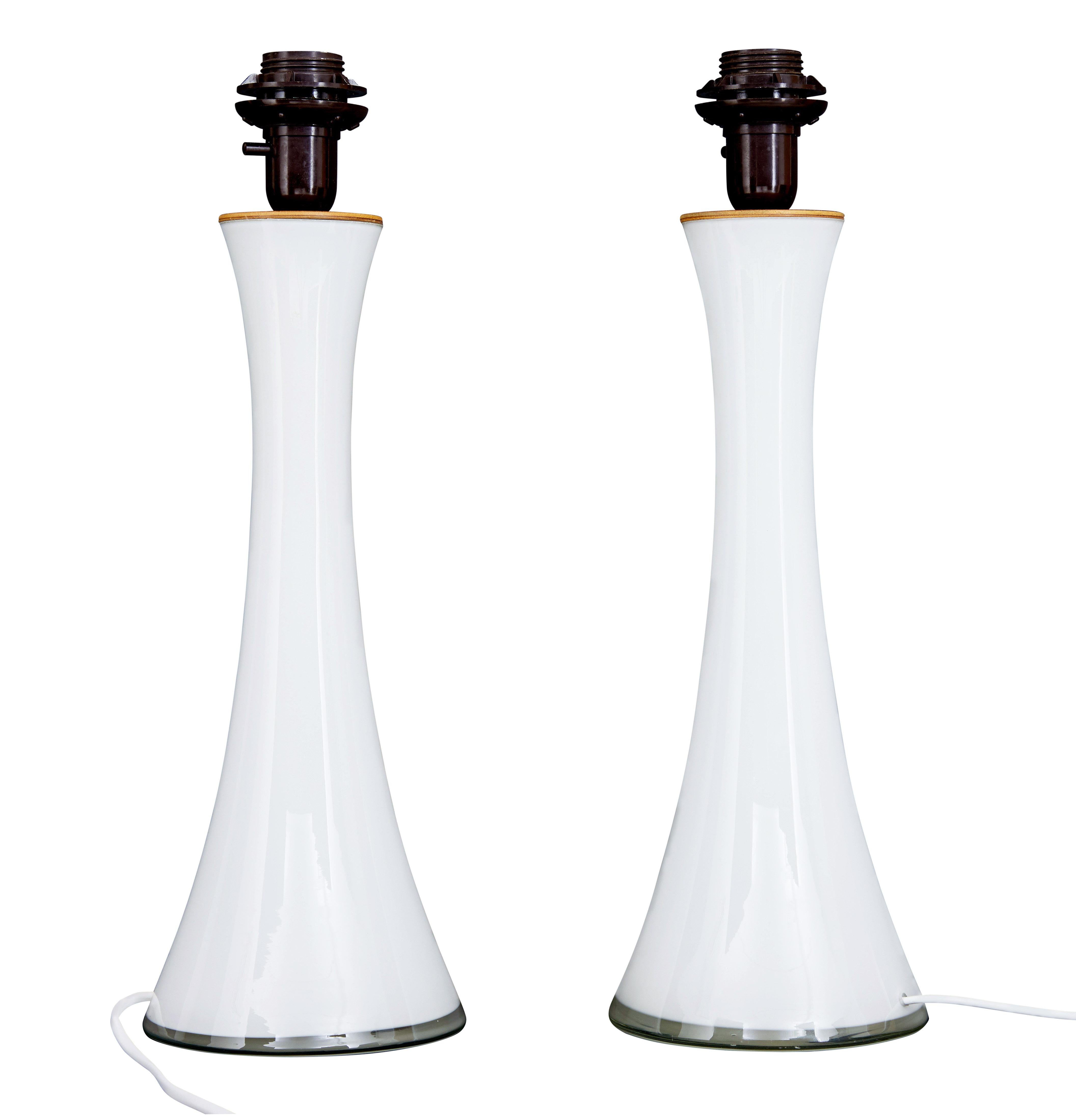 Swedish Pair of 1960s White Glass Table Lamps by Bergboms