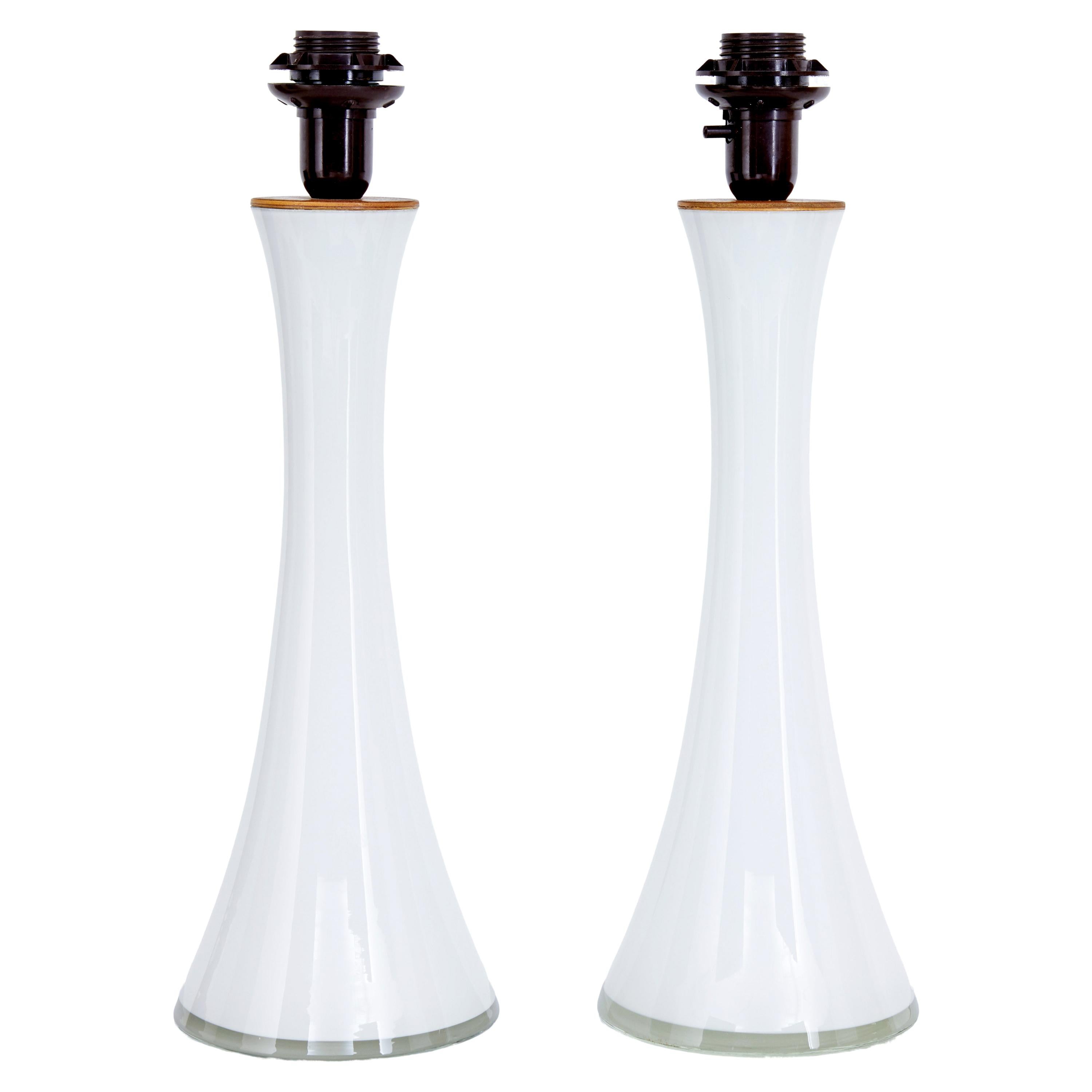 Pair of 1960s White Glass Table Lamps by Bergboms
