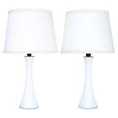 Pair of 1960's White Glass Table Lamps by Bergboms