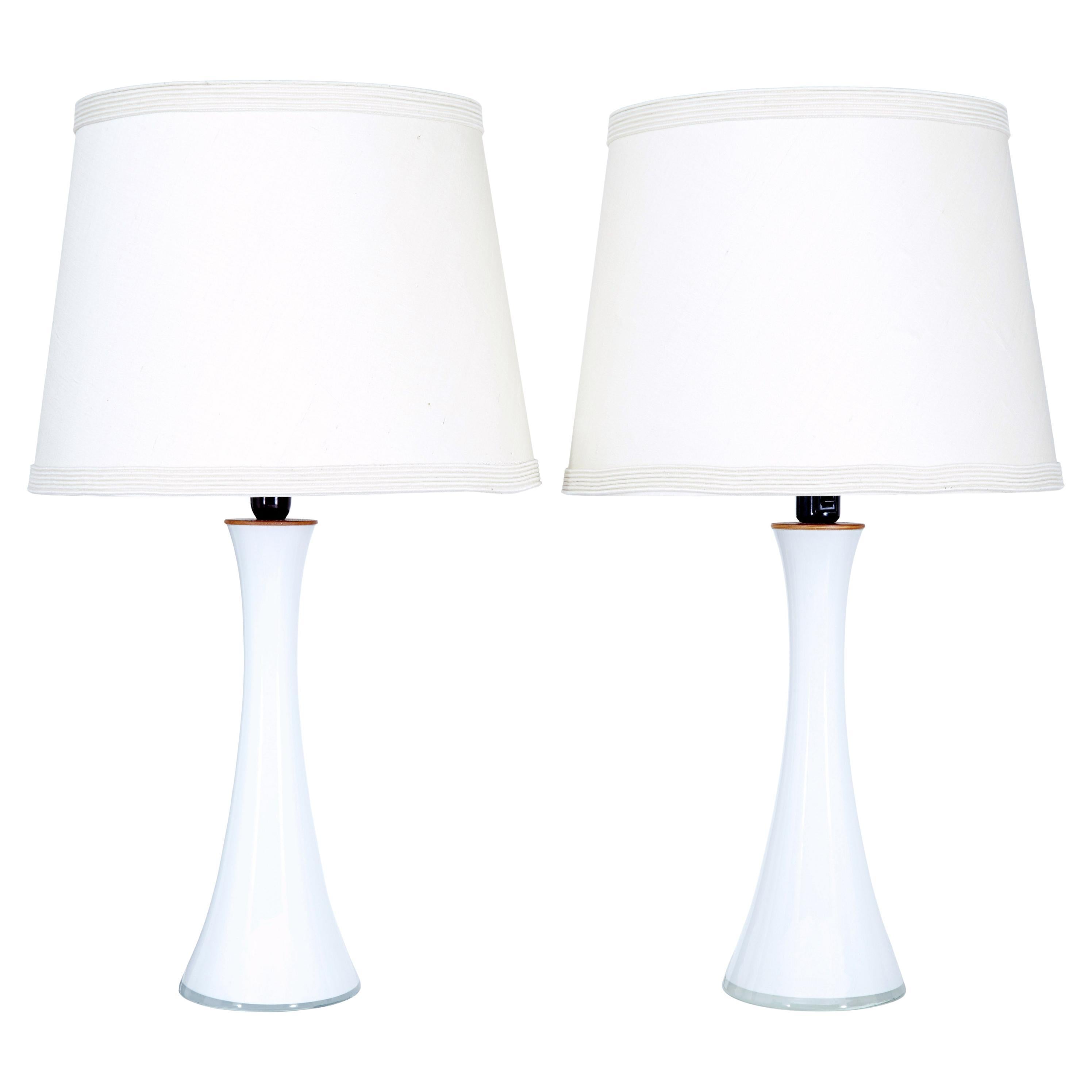 Pair of 1960s White Glass Table Lamps by Bergboms