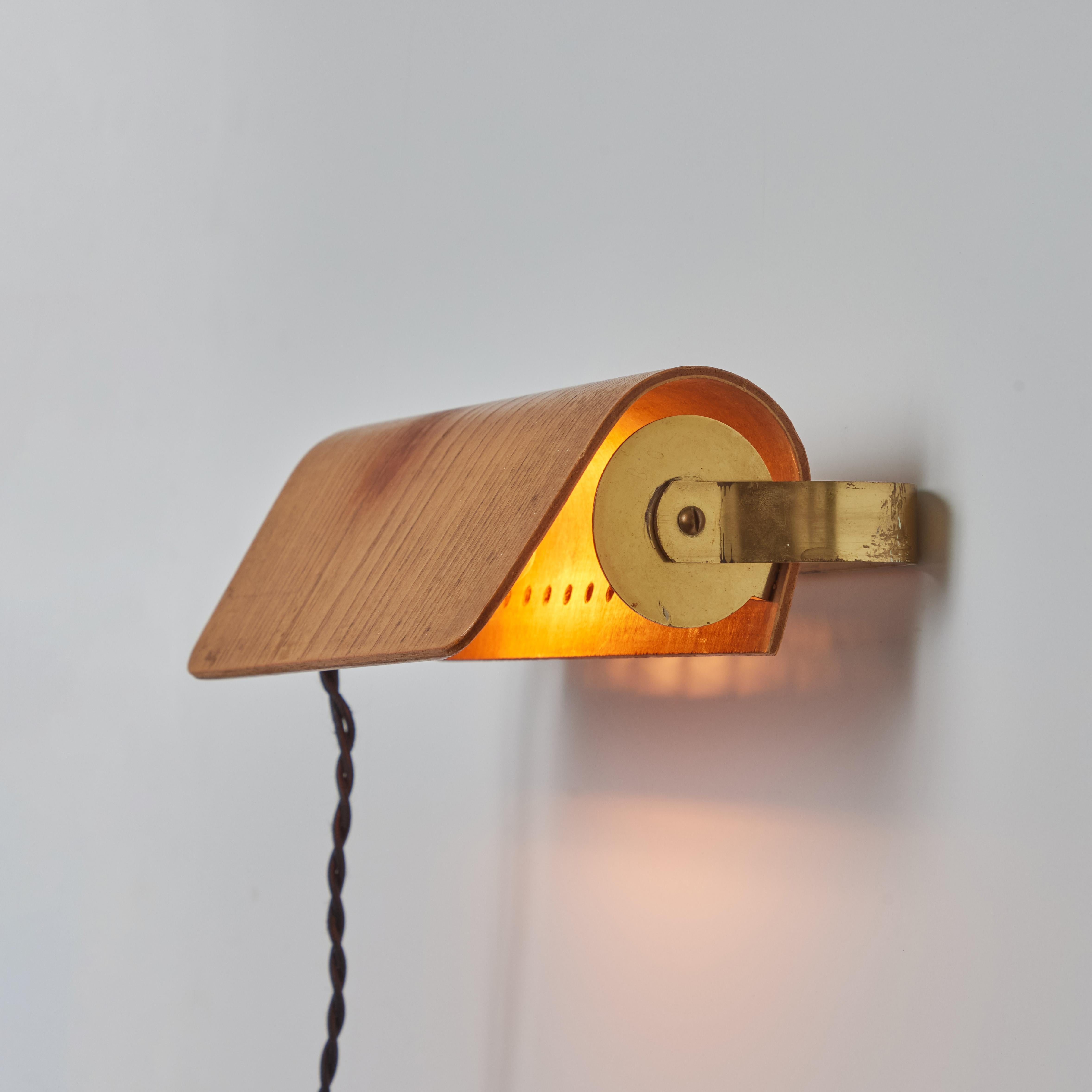 Pair of 1960s Wood & Brass Wall Lamps Attributed to Hans-Agne Jakobsson For Sale 5