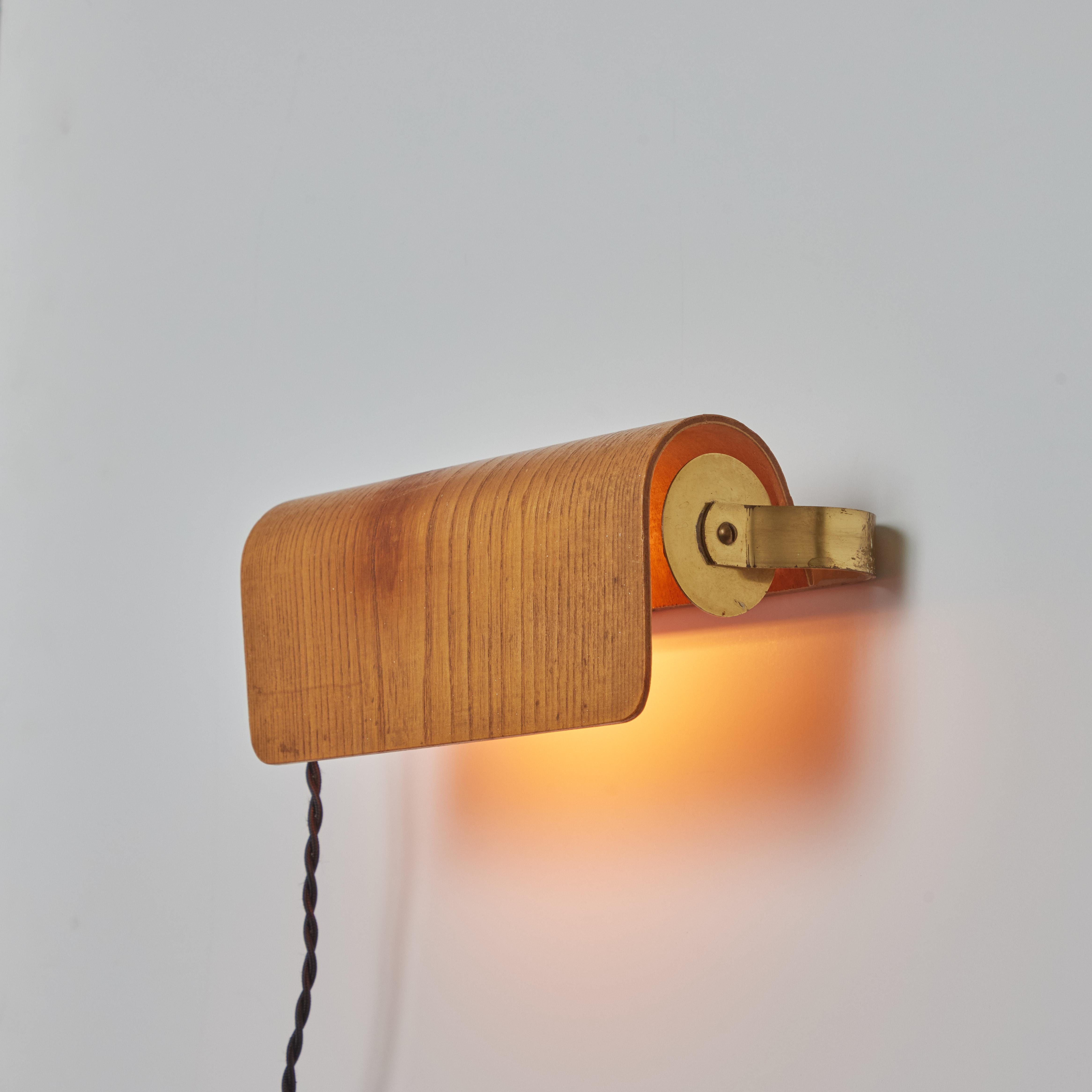 Pair of 1960s Wood & Brass Wall Lamps Attributed to Hans-Agne Jakobsson For Sale 1