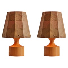 Vintage Pair of 1960s Wood Table Lamps Attributed to Hans-Agne Jakobsson for AB Ellysett