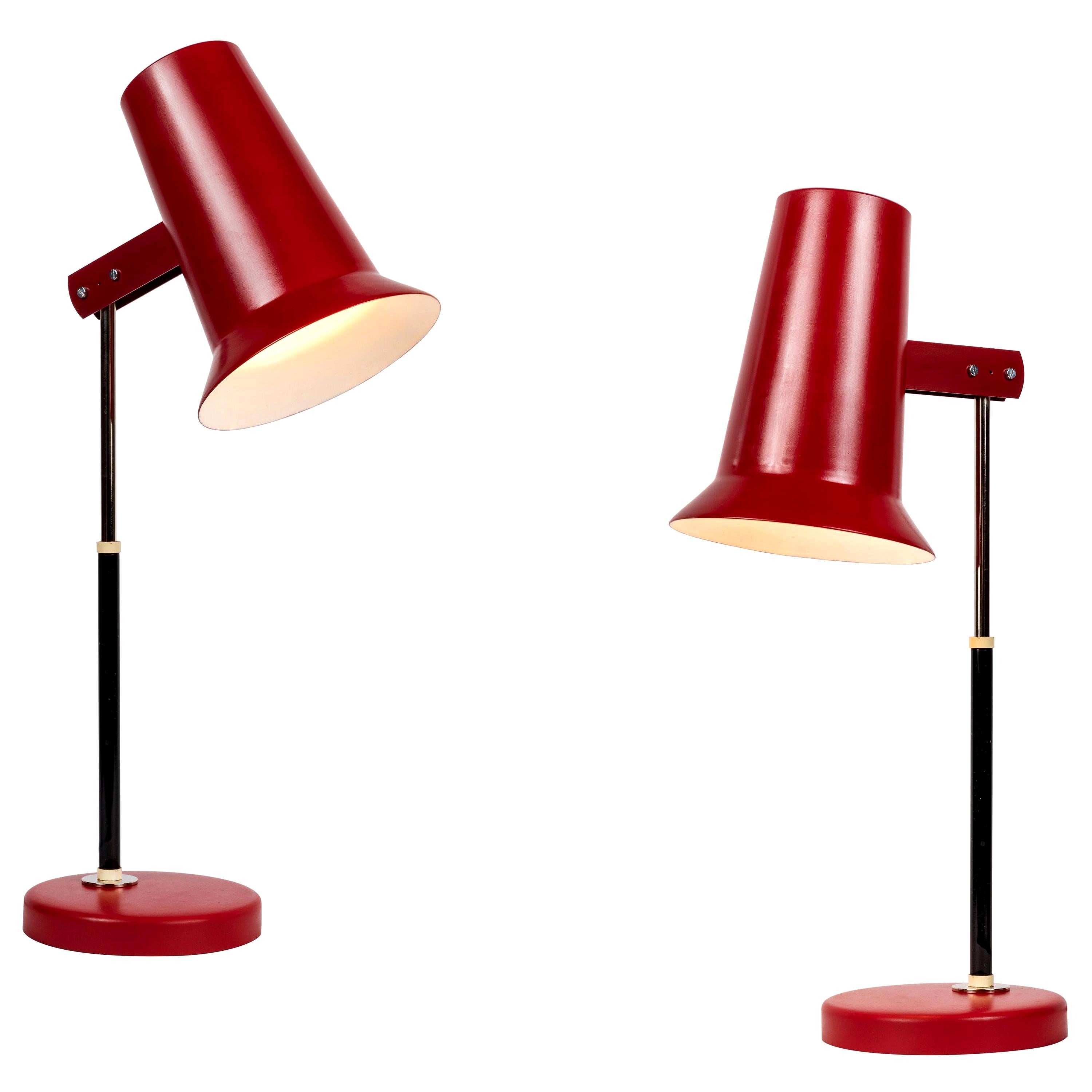 Pair of 1960s Yki Nummi Series 40-040 Red Table Lamps for Stockman Orno