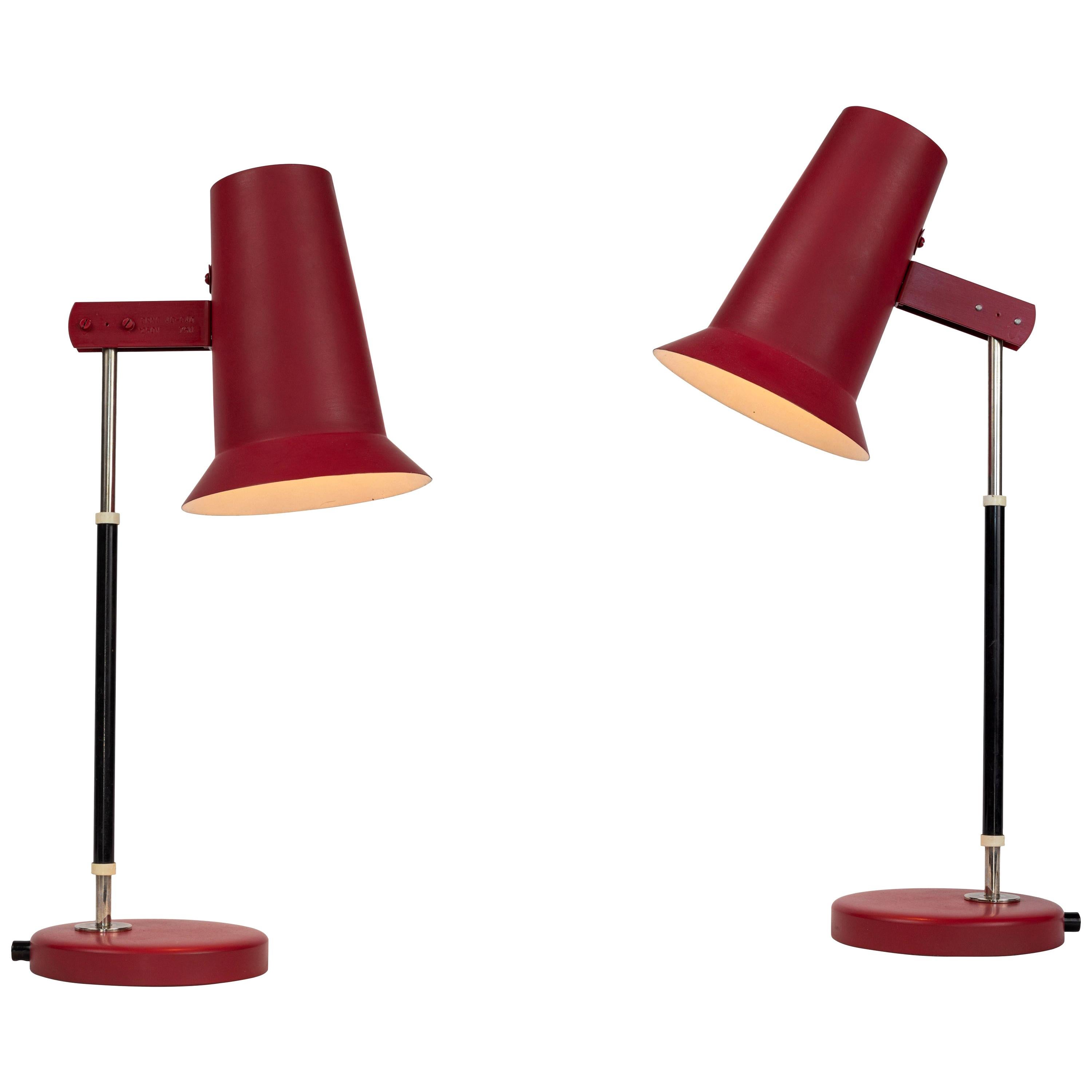 Pair of 1960s Yki Nummi Series 40-040 Red Table Lamps for Stockmann-Orno For Sale