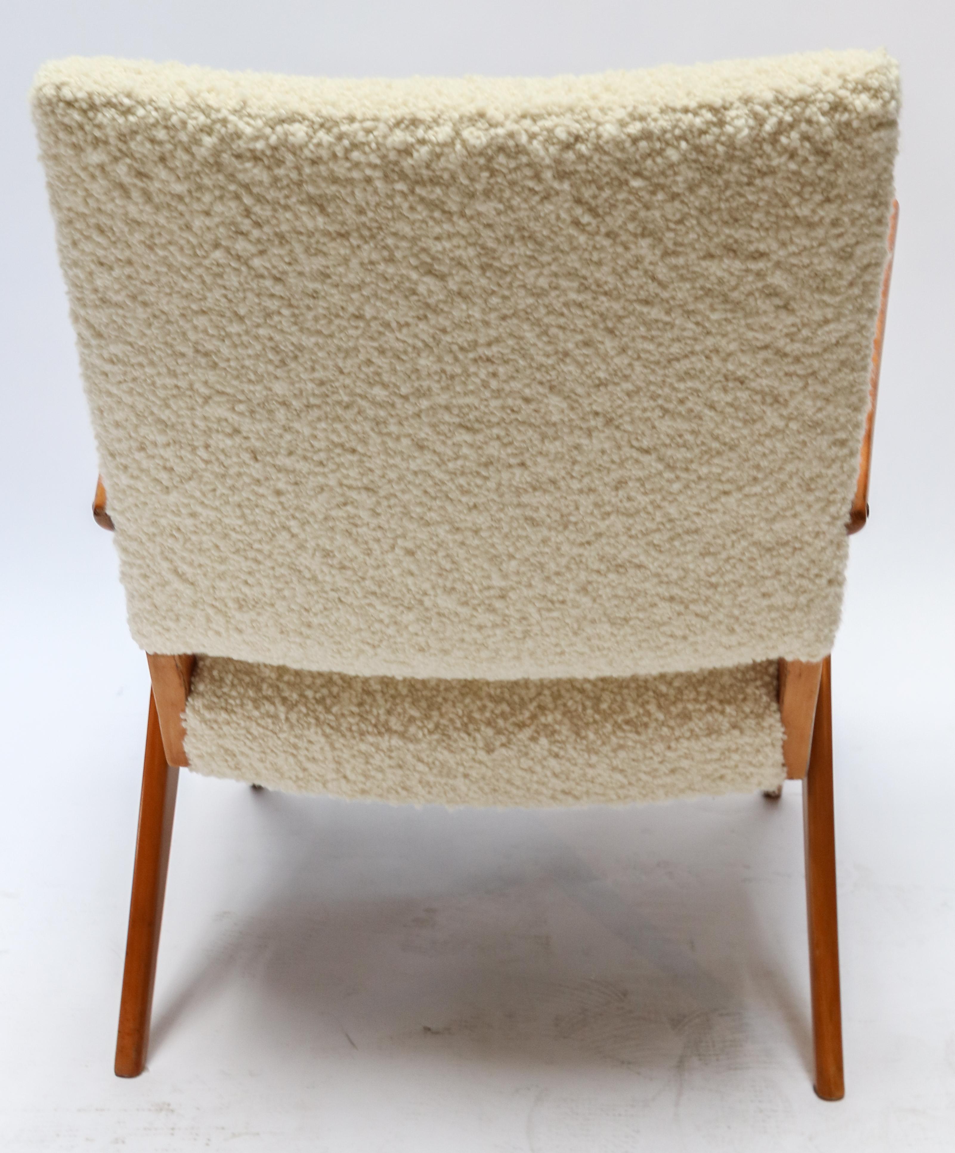 Wood Pair of 1960s Zanine Brazilian Armchairs in Ivory Boucle