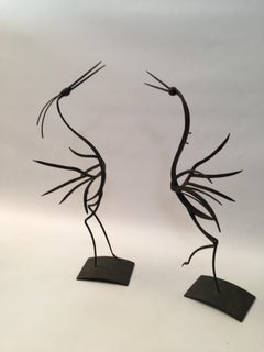 Pair of 1968 Studio Metal Dancing Bird Sculptures