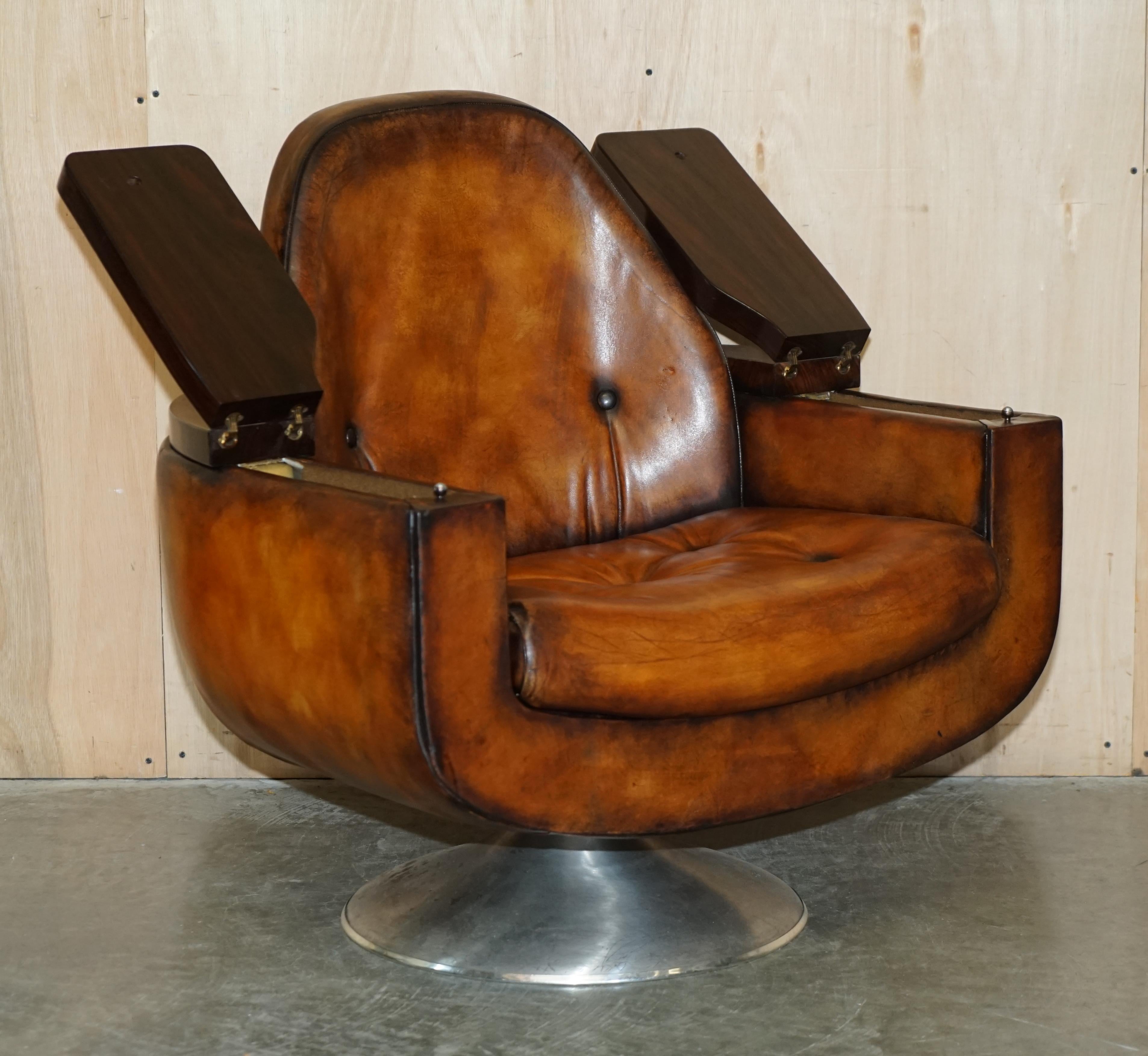 Pair of 1969 Peter Hoyte Whisky Brown Leather Hardwood Armchairs Fully Restored For Sale 4