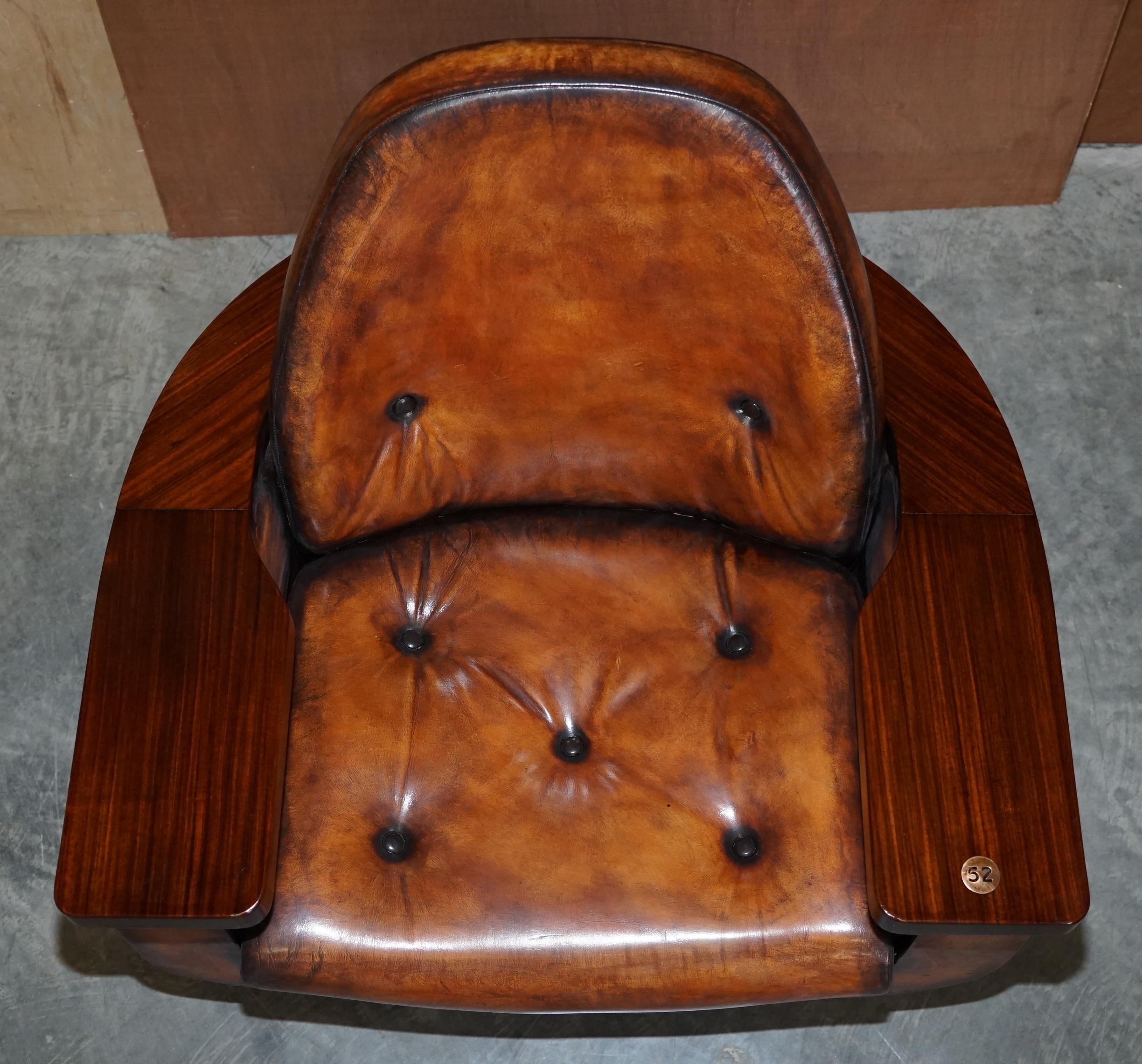 PAIR OF 1969 PETER HOYTE WHiSKY BROWN LEATHER HARDWOOD ARMCHAIRS FULLY RESTORED 10