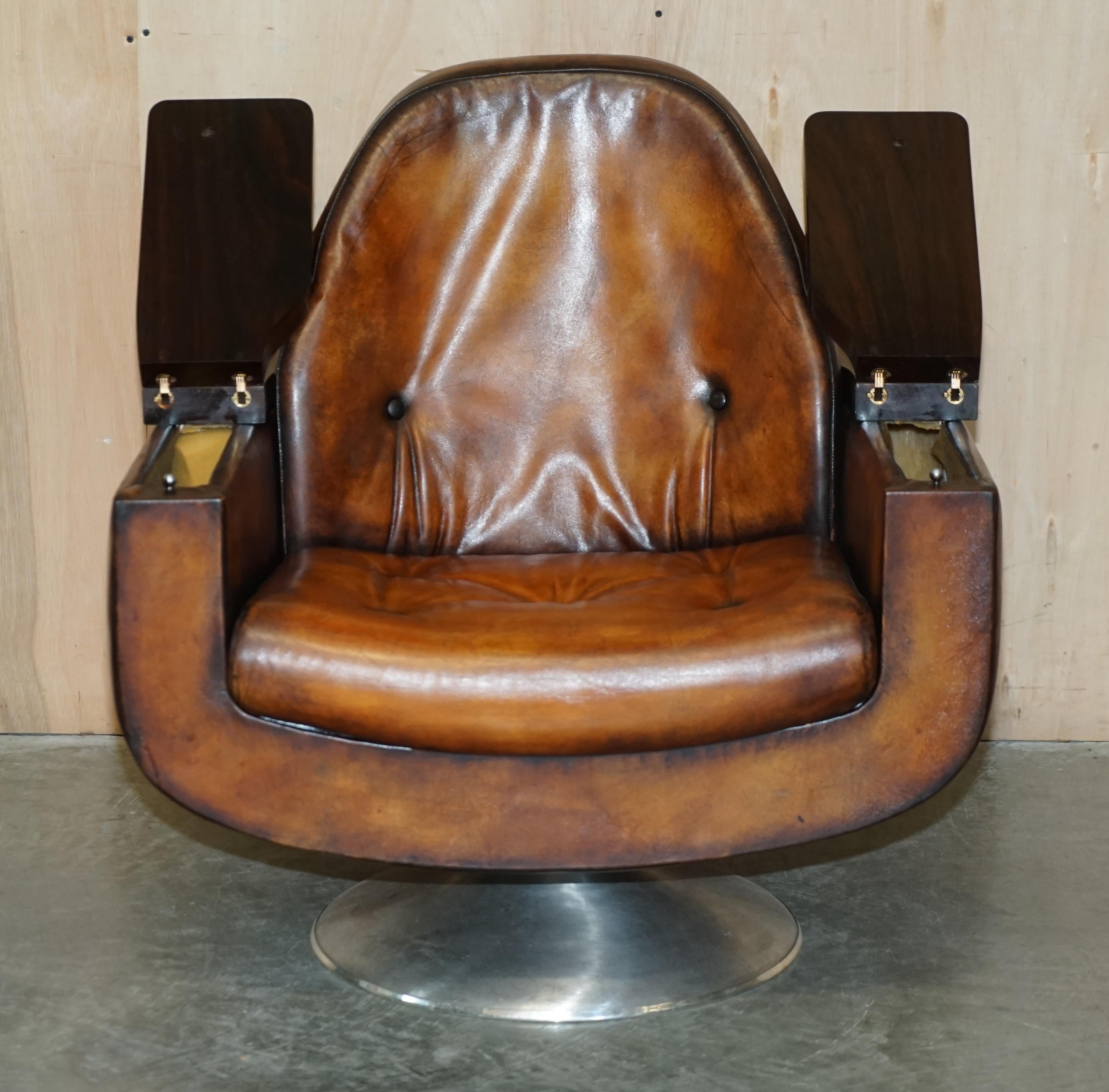 Pair of 1969 Peter Hoyte Whisky Brown Leather Hardwood Armchairs Fully Restored For Sale 5