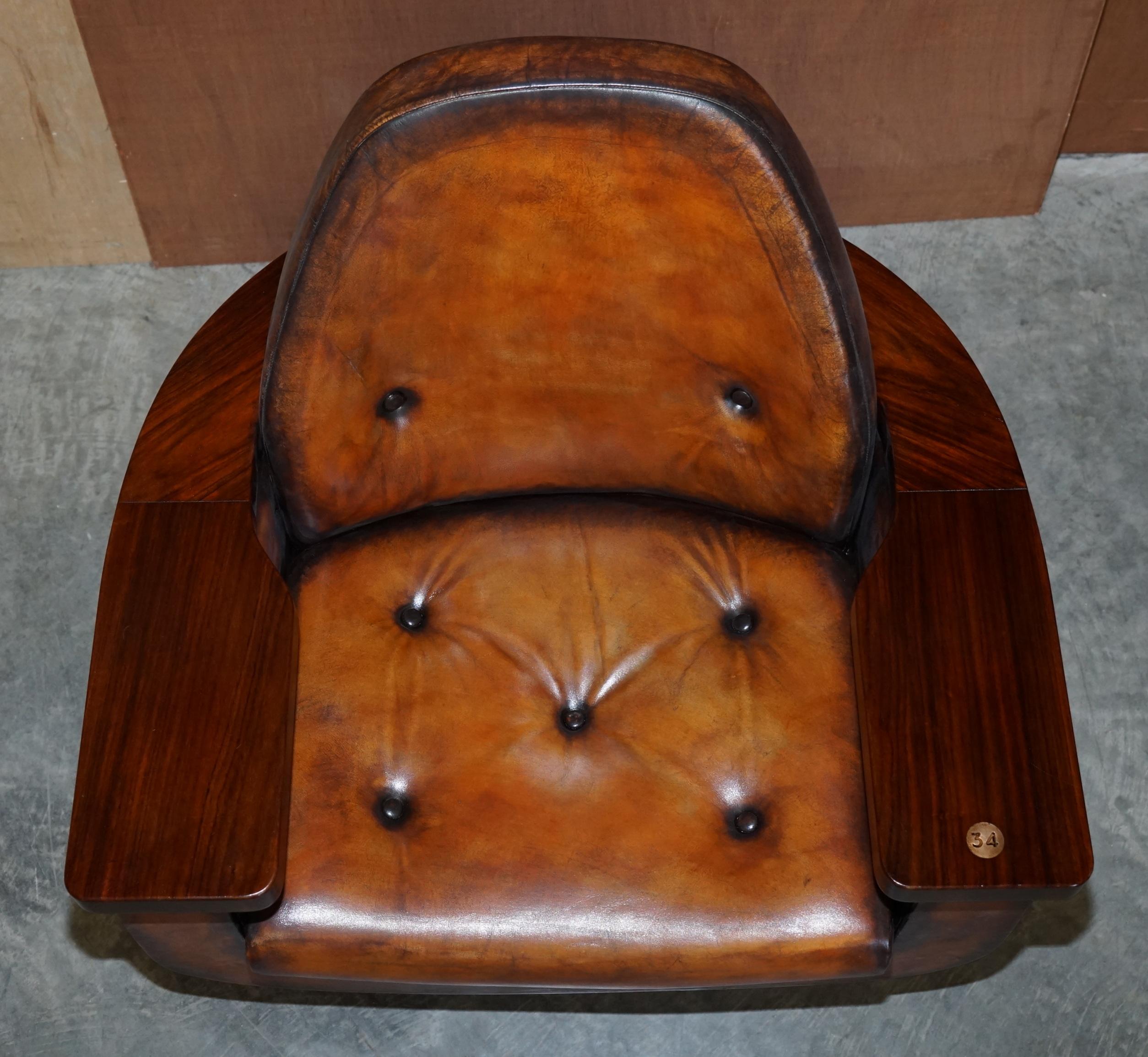 Mid-Century Modern PAIR OF 1969 PETER HOYTE WHiSKY BROWN LEATHER HARDWOOD ARMCHAIRS FULLY RESTORED