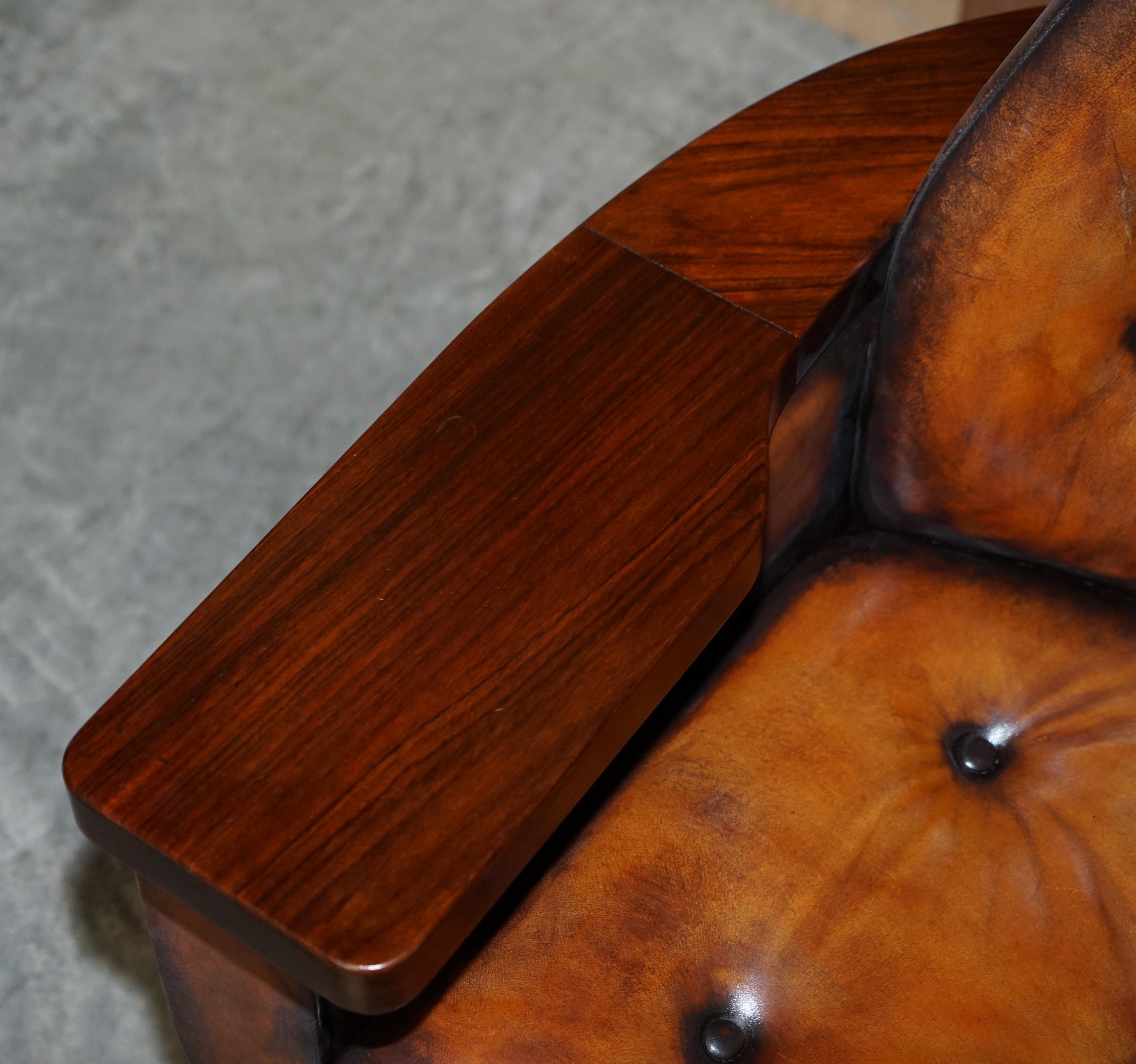 Mid-20th Century PAIR OF 1969 PETER HOYTE WHiSKY BROWN LEATHER HARDWOOD ARMCHAIRS FULLY RESTORED