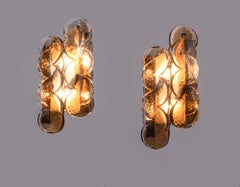 Pair of Amber Murano Citrus Swirl Wall Sconces Glass & Brass Kalmar Austria 1960