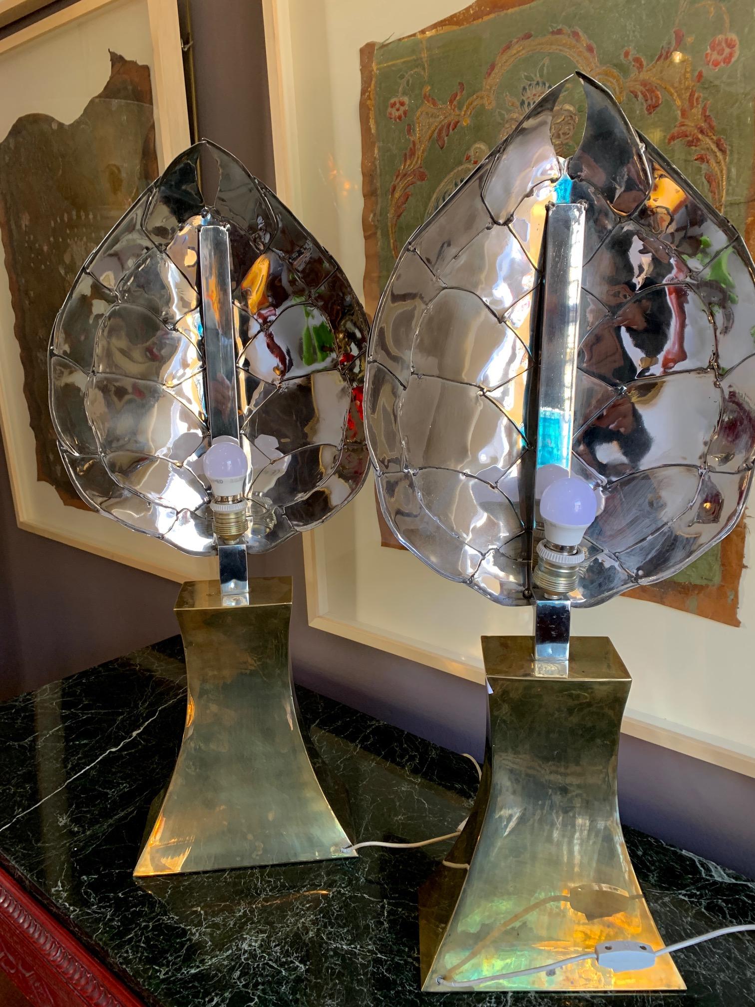 Pair of 1970 Brass and Metal Turtle Shell Table Lamps Anthony Redmile Style 2