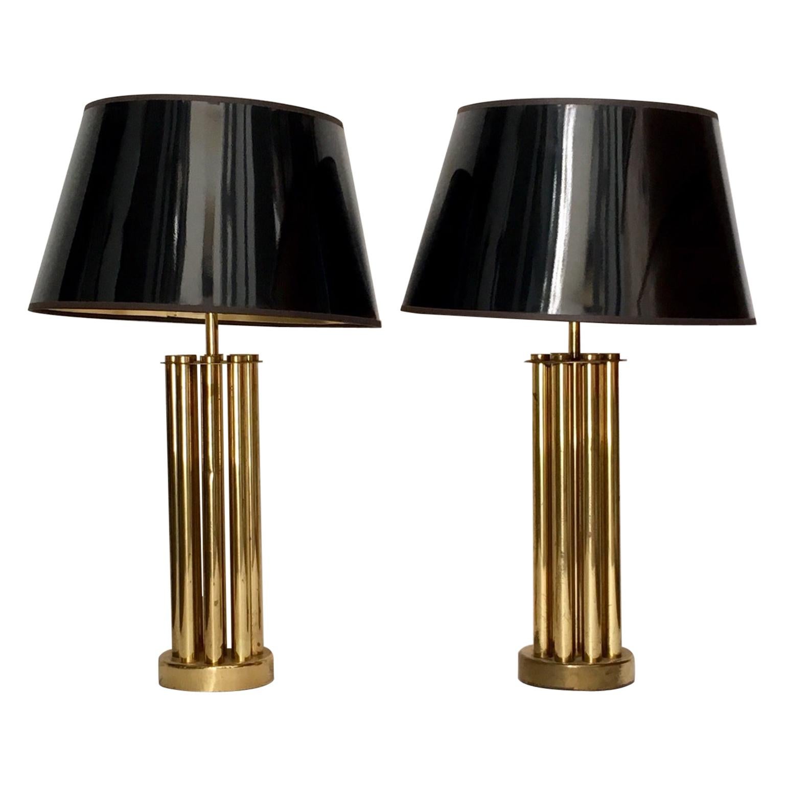 Pair of 1970 Italian Brass Table Lamps Gaetano Sciolari Style
