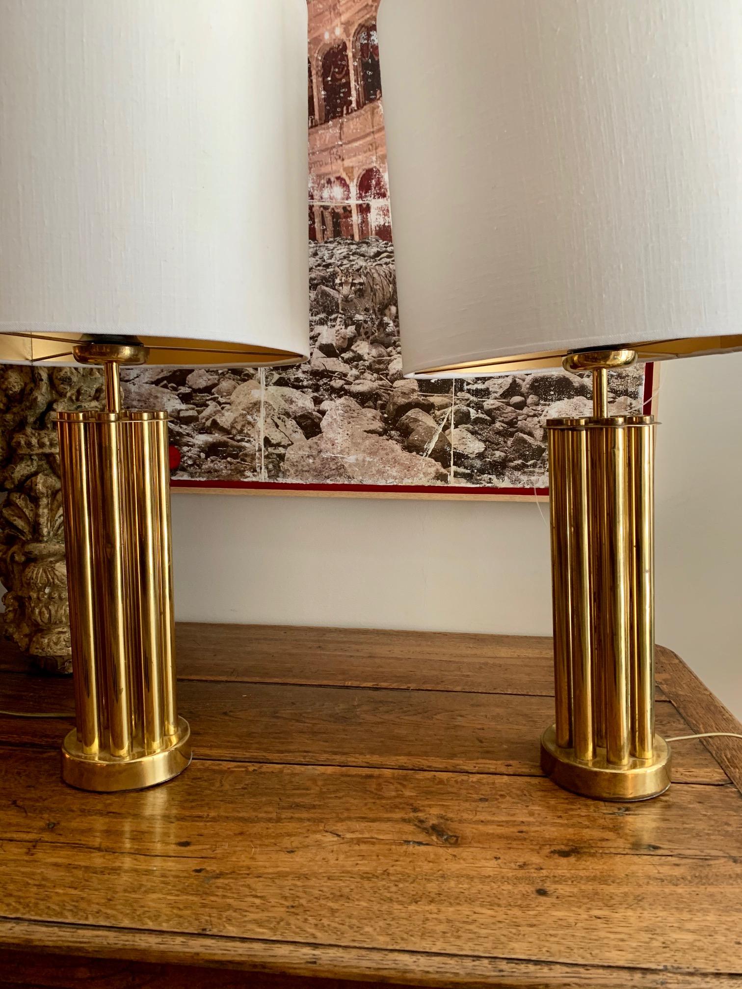 Pair of 1970 Italian Brass Table Lamps Gaetano Sciolari Style 7