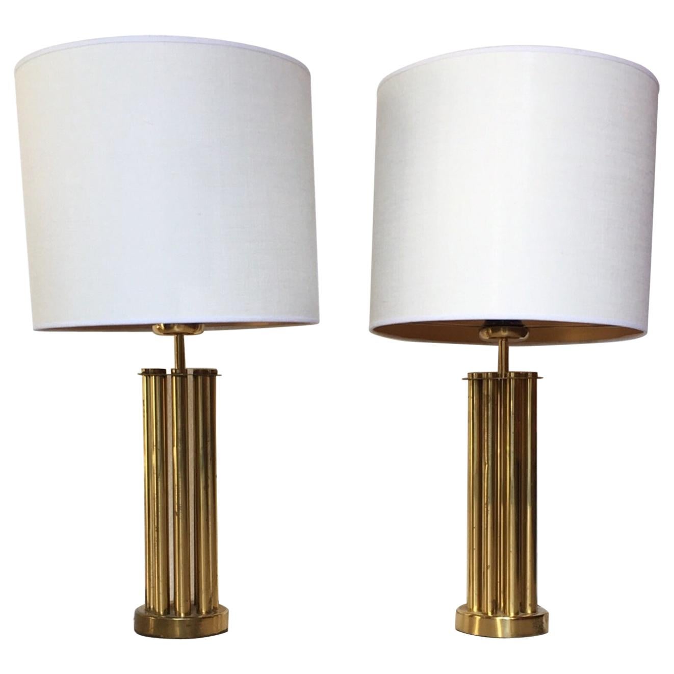 Pair of 1970 Italian Brass Table Lamps Gaetano Sciolari Style