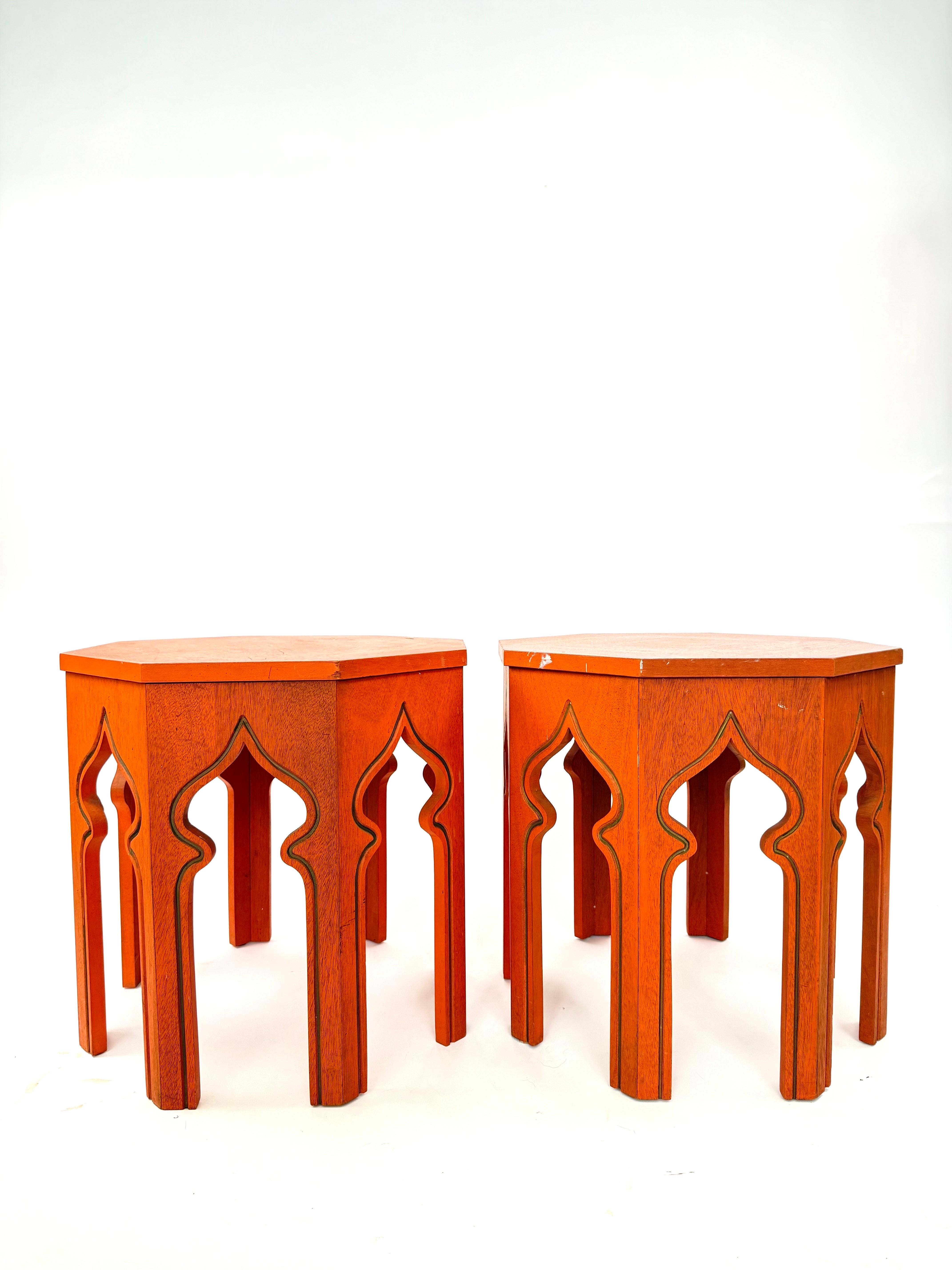 As found, with slight veneer loss, this pair of tables could easily be restored and lacquered to add a unique touch to your room.  We offer expert custom restoration services.