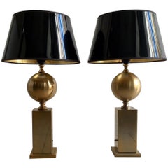 Pair of 1970s Nickel-Plated Table Lamps by Philippe Barbier