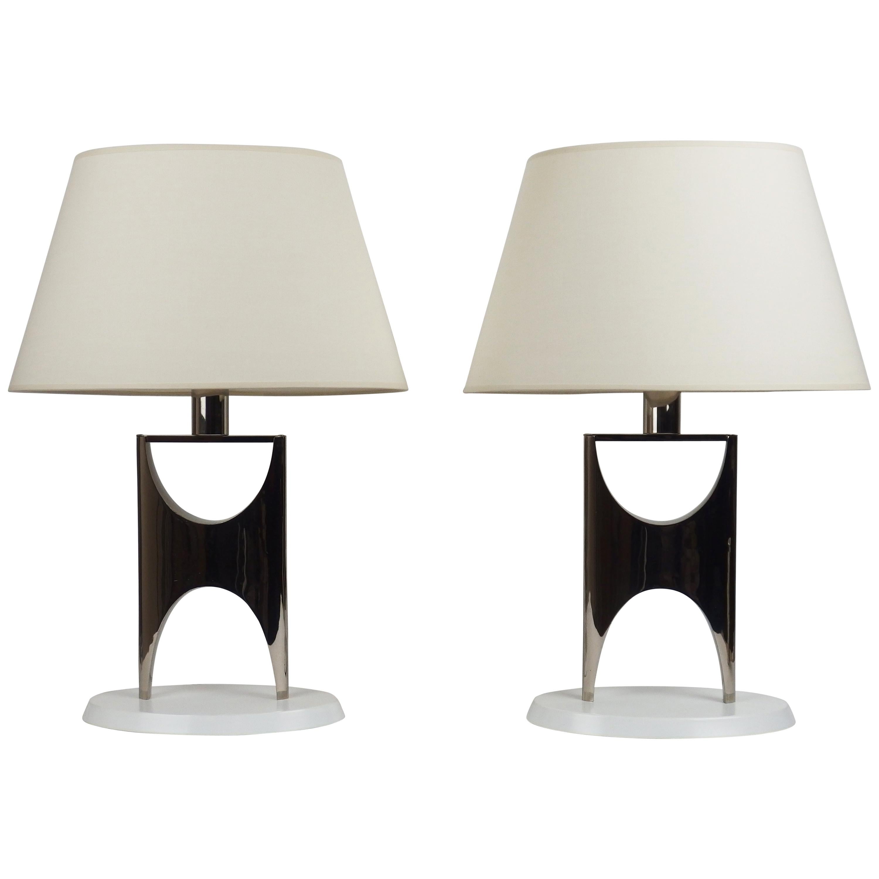 Pair of 1970 Sculptural Metal Table Lamps For Sale