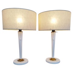 Vintage Pair of 1970 White Lacquered and Brass Lamps