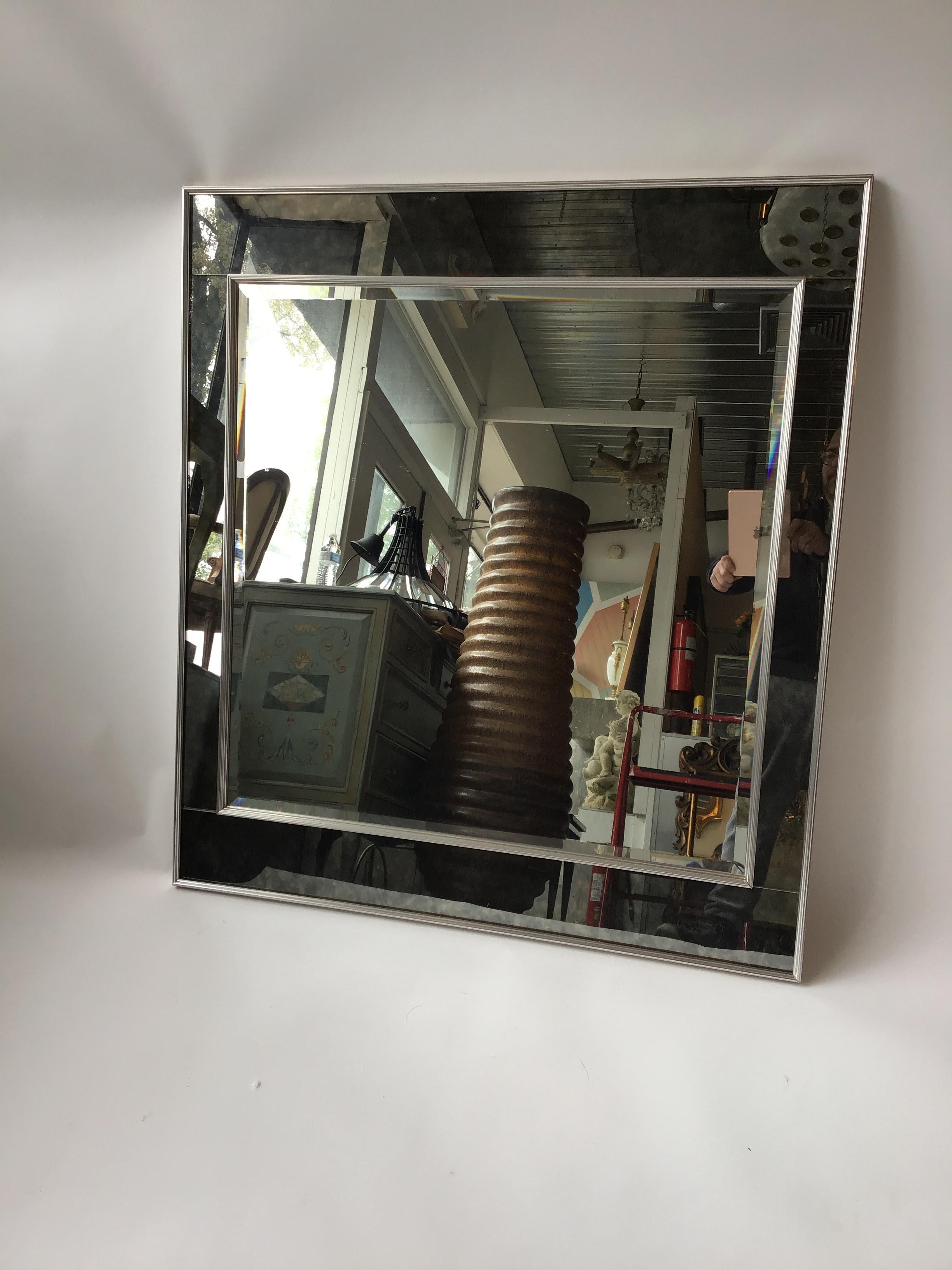 Pair of 1970s Oversized Very Chic La Barge Smoked Mirrors In Chrome Frames In Good Condition For Sale In Tarrytown, NY