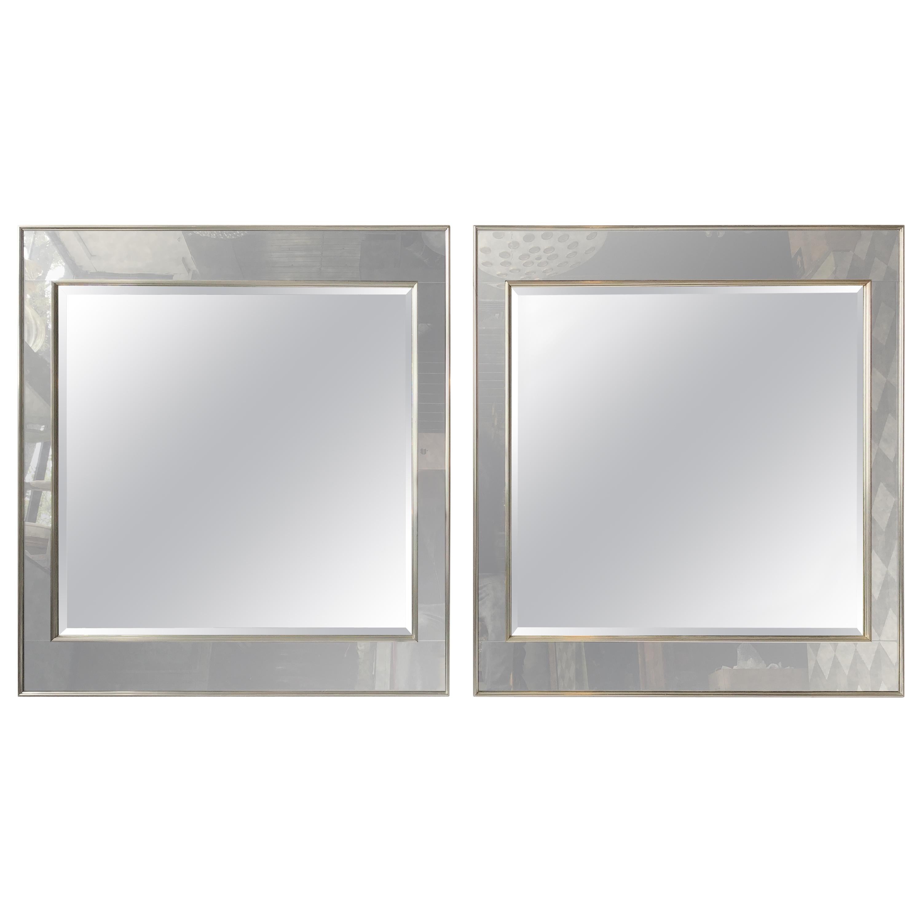 Pair of 1970s Oversized Very Chic La Barge Smoked Mirrors In Chrome Frames