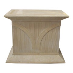 Pair of 1970s/80s Italian Rattan & Tessellated Travertine Pedestals