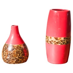 Pair of 1970s-80s Terracotta Vases with Inlaid Mosaic