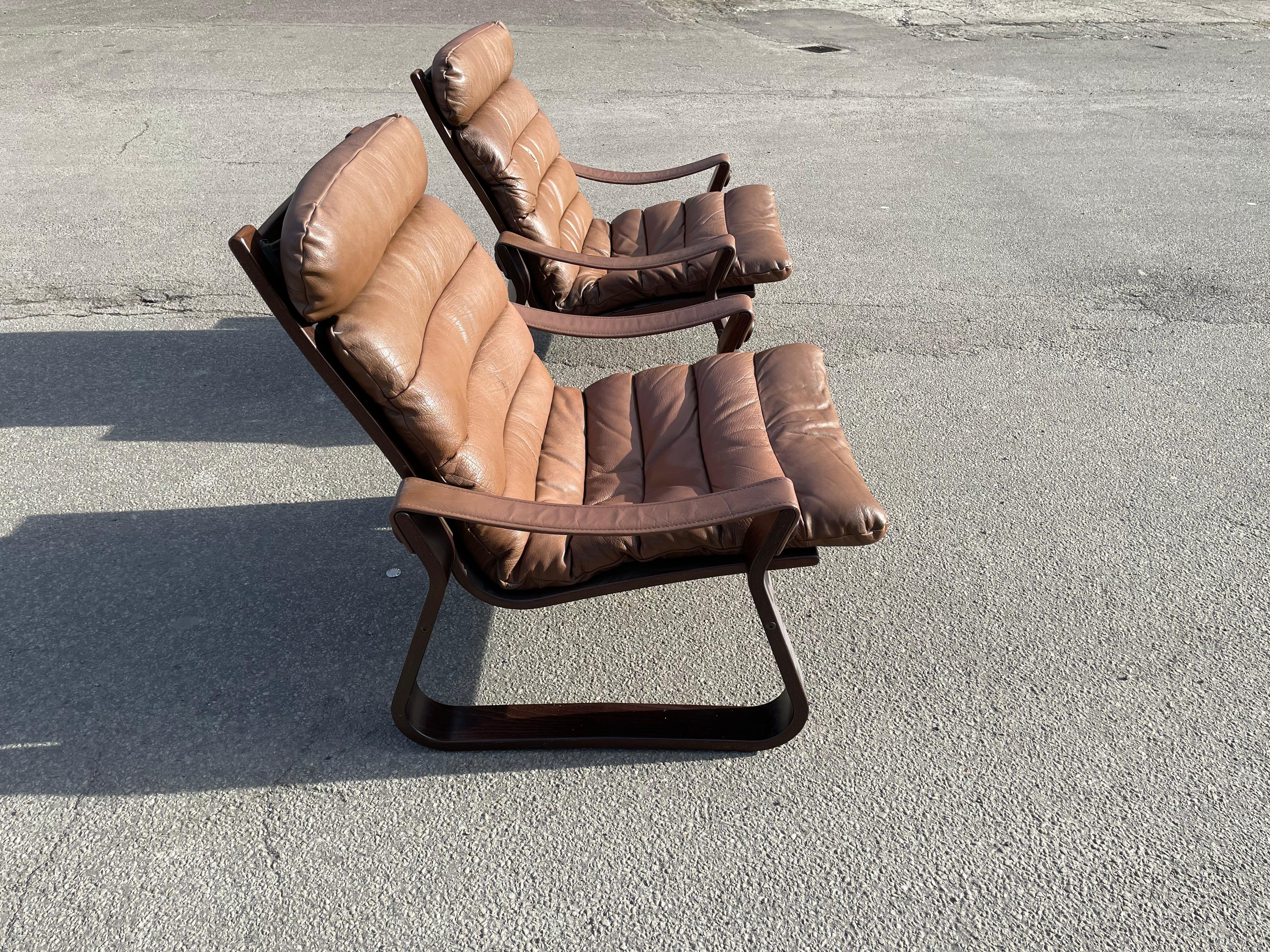 Danish Pair of 1970s Adjustable Vintage Lounge Chairs