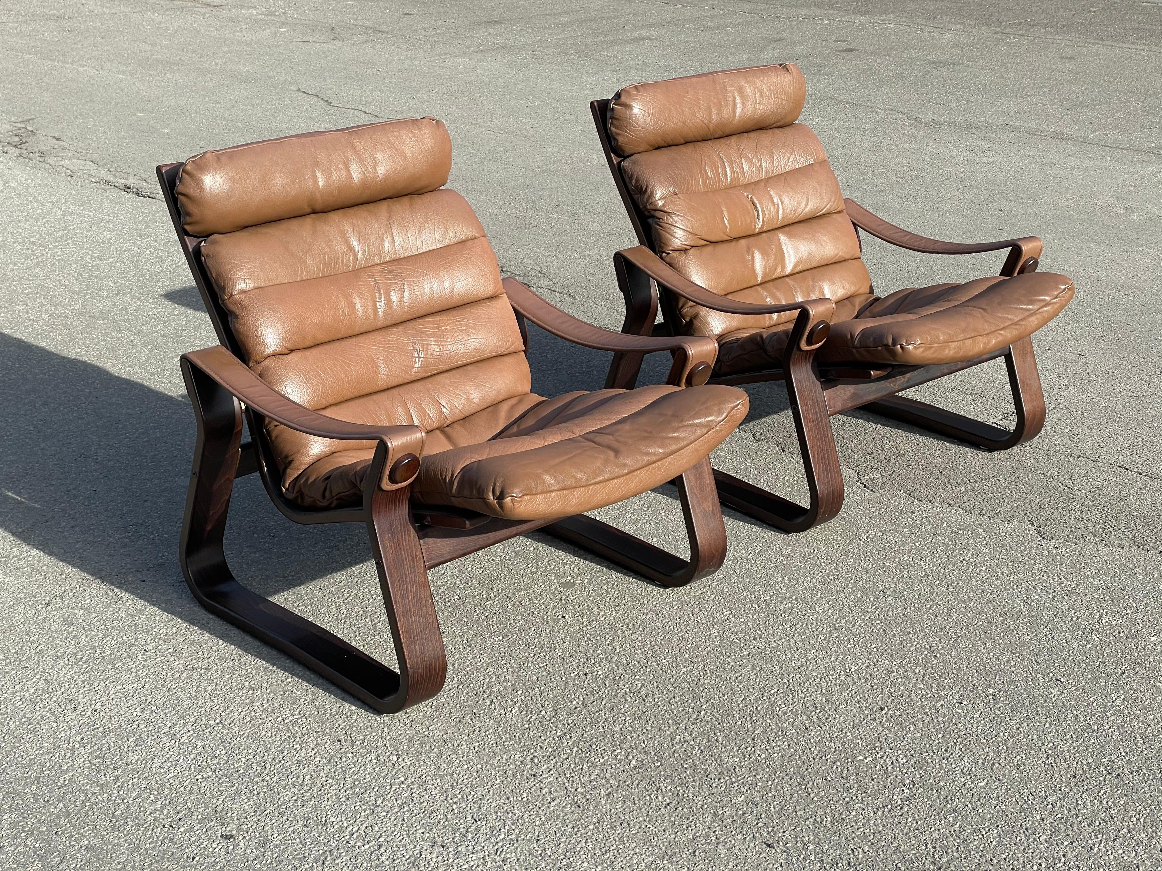 Pair of 1970s Adjustable Vintage Lounge Chairs In Good Condition In Copenhagen, DK