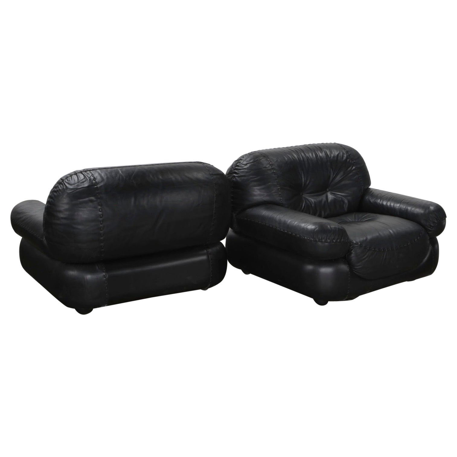 Pair of 1970’s Adriano Piazzesi Stitched Leather Lounge Chairs For Sale