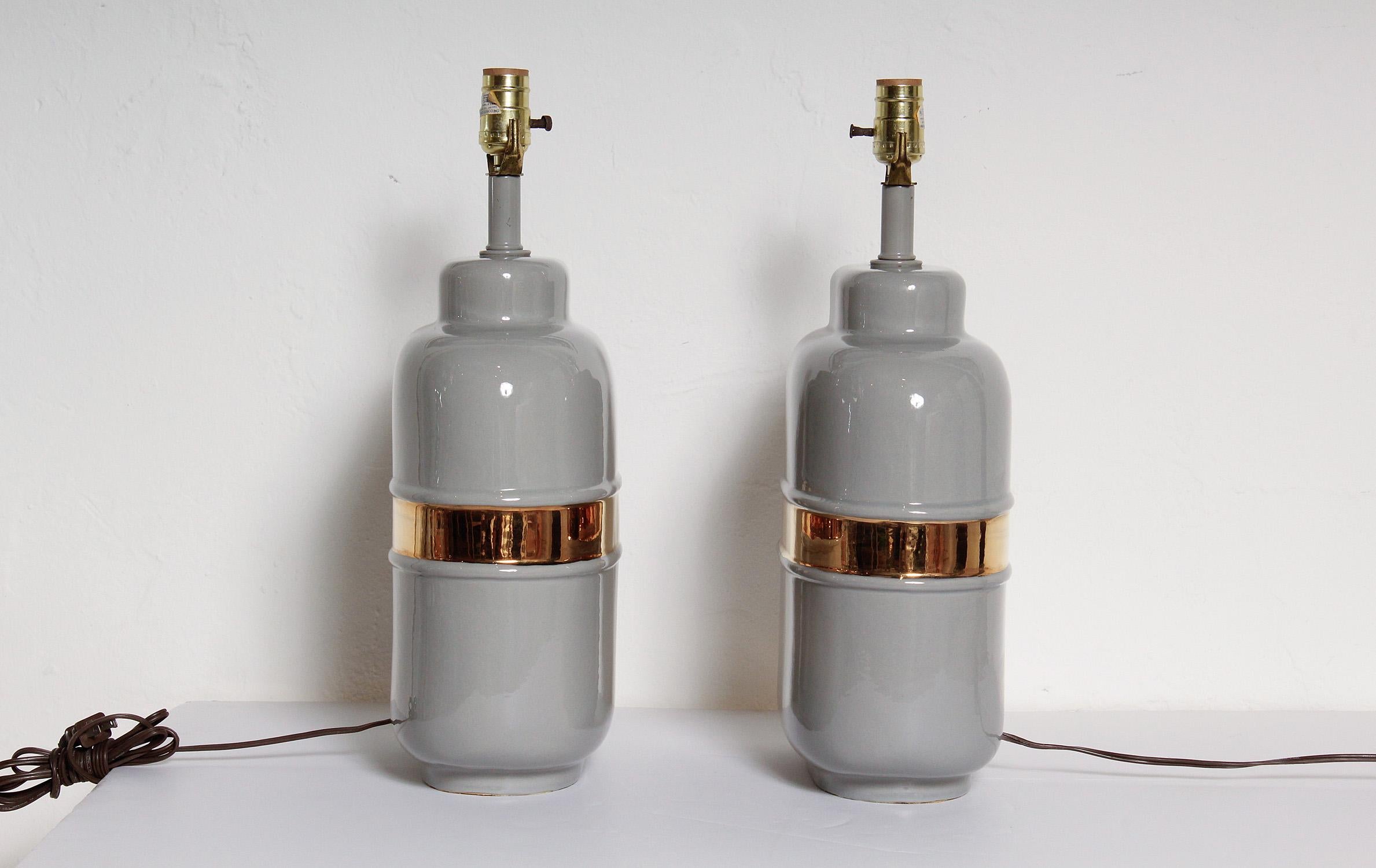 Glazed Pair of 1970s American Modernist Lamps in the Manner of Jaru  For Sale