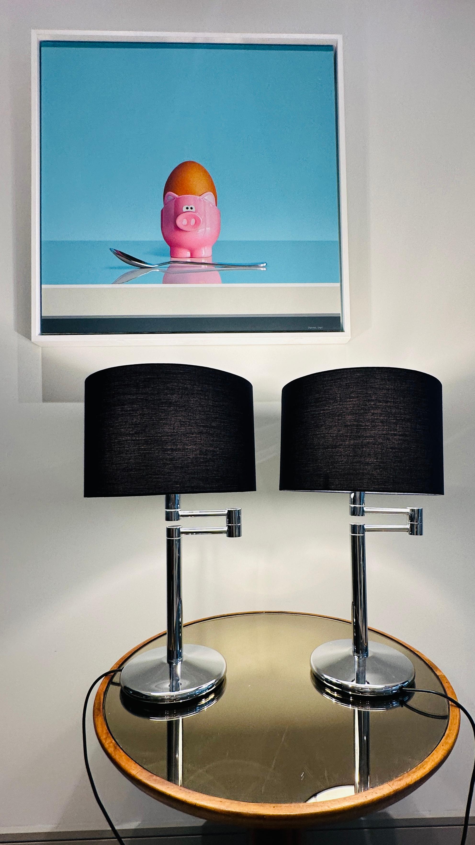 Pair of 1970s American Walter Von Nessen Style Swing Arm Chrome Table Lamps For Sale 4