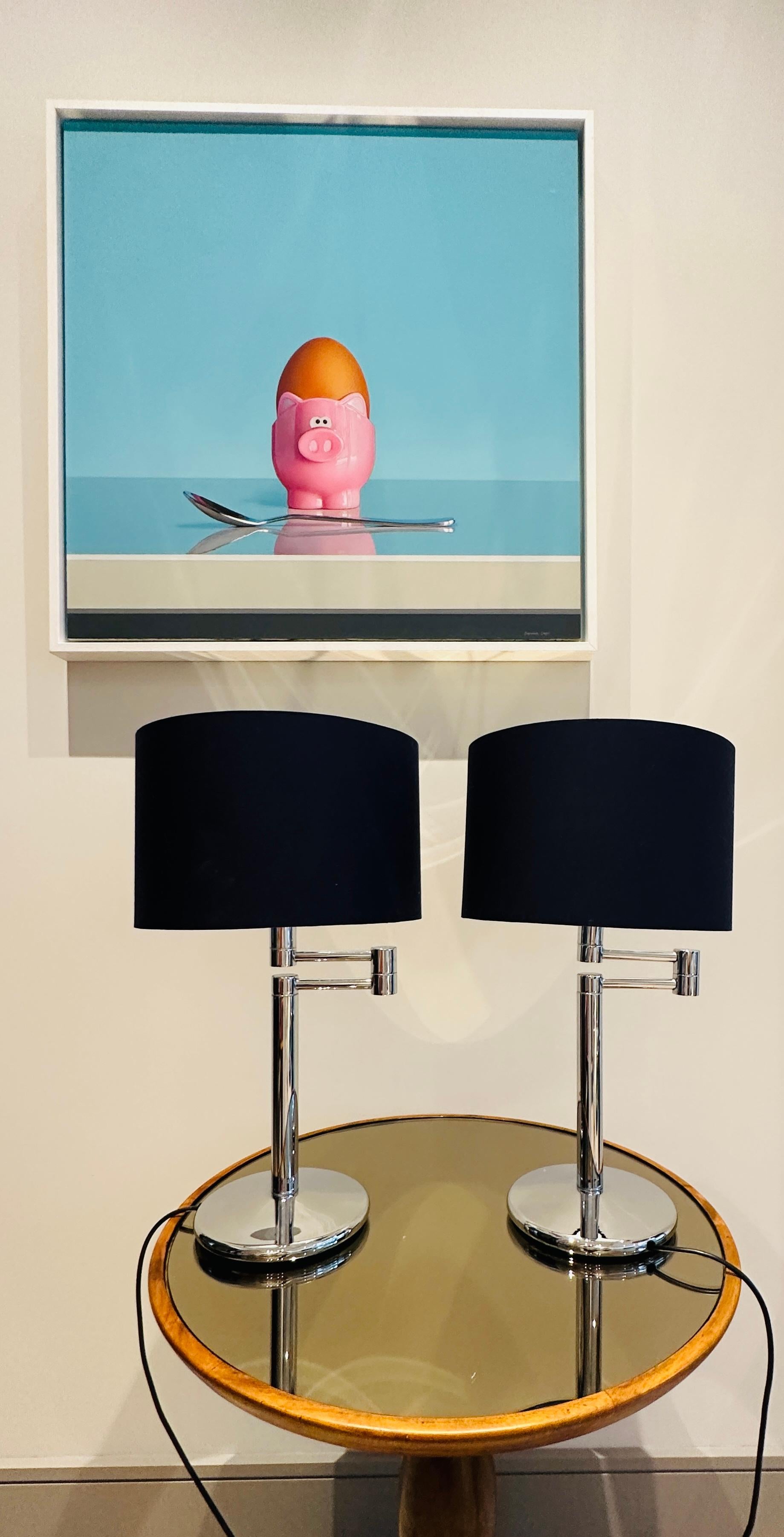 Pair of 1970s American Walter Von Nessen Style Swing Arm Chrome Table Lamps For Sale 5
