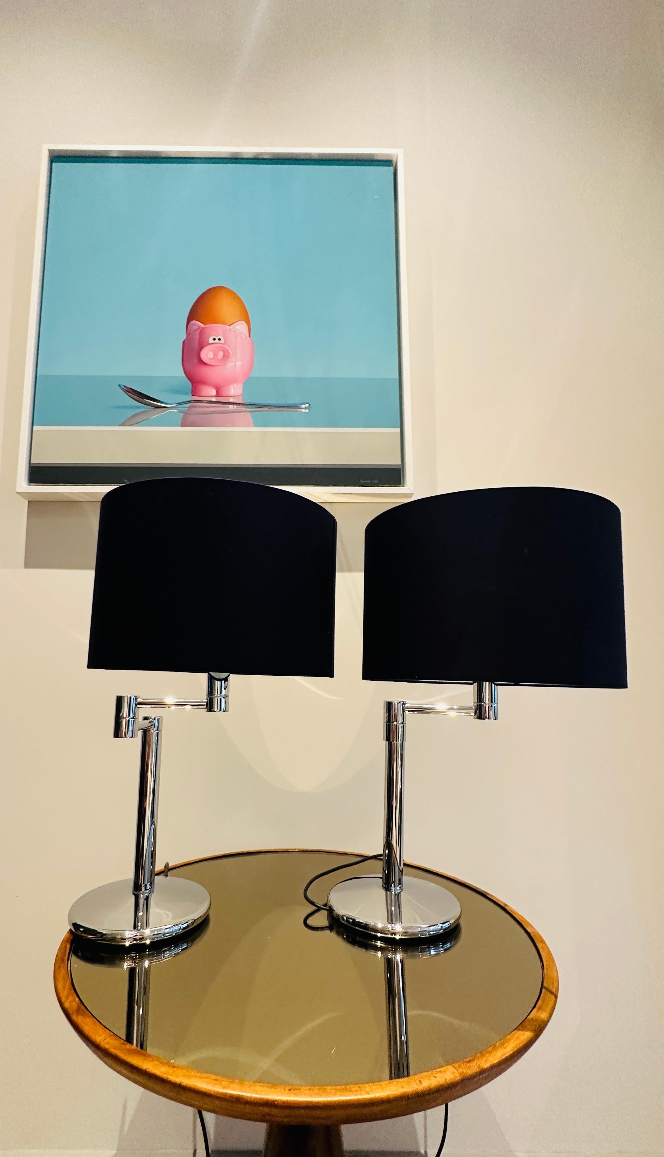 Pair of 1970s American Walter Von Nessen Style Swing Arm Chrome Table Lamps For Sale 6