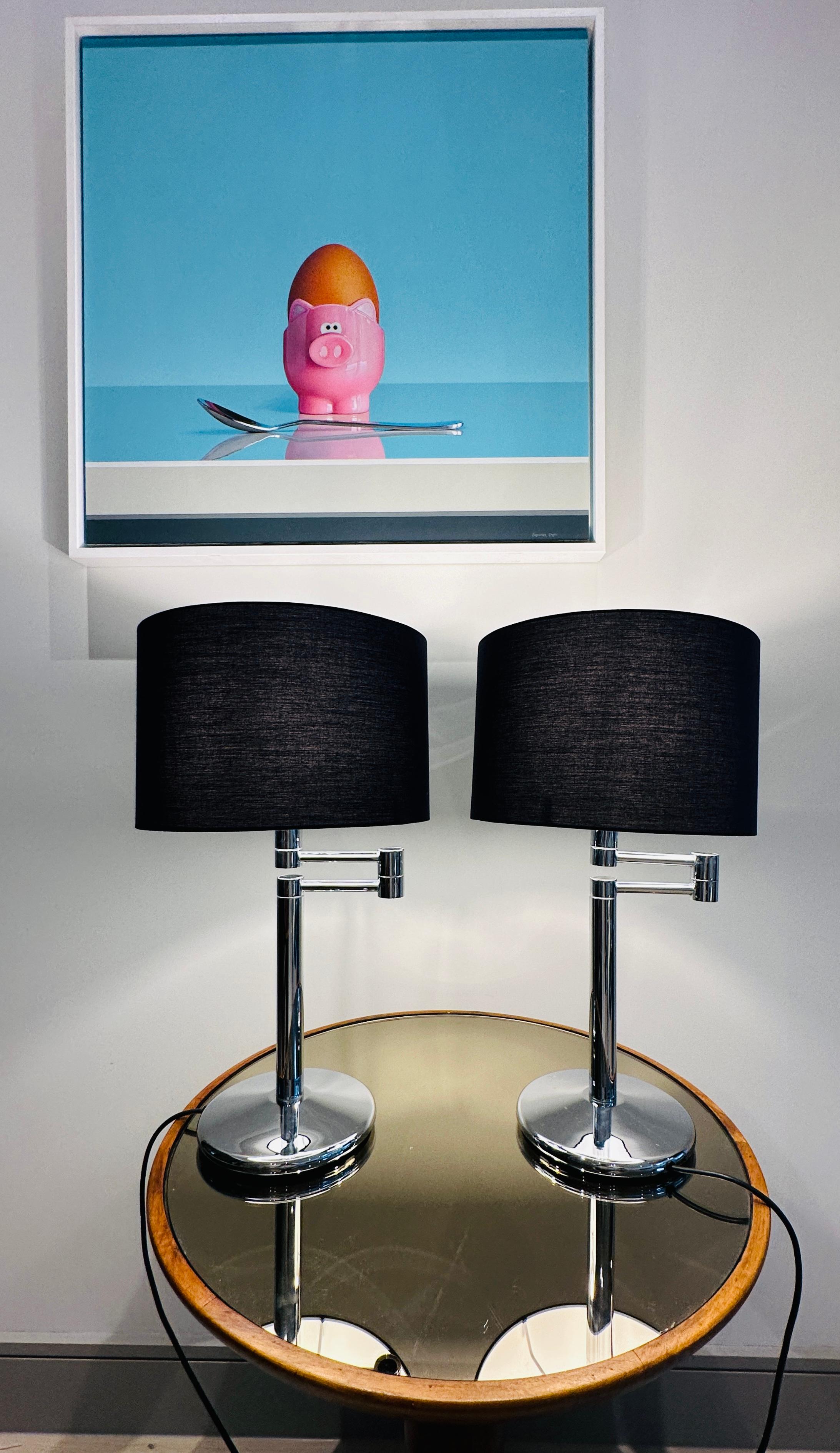 Pair of 1970s American Walter Von Nessen Style Swing Arm Chrome Table Lamps For Sale 3