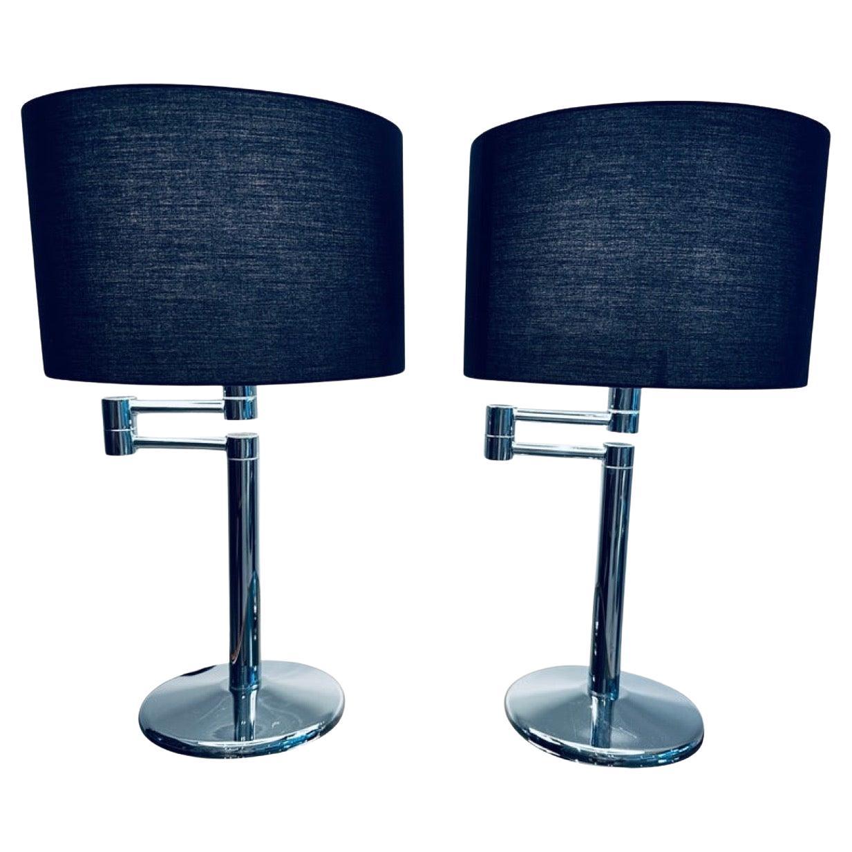 Pair of 1970s American Walter Von Nessen Style Swing Arm Chrome Table Lamps