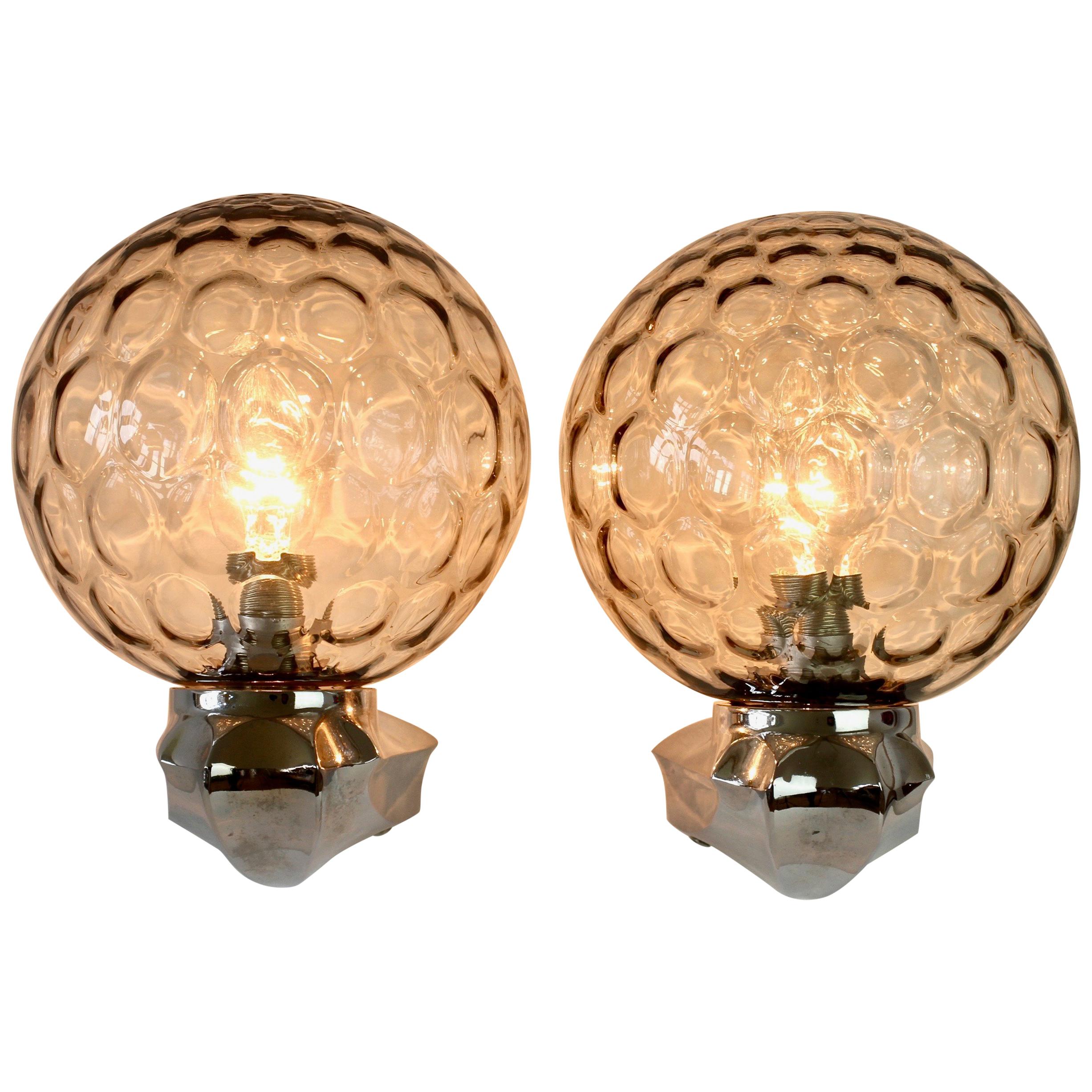Pair of 1970s Art Deco Style Vintage Bubble Glass Wall Lights or Vanity Sconces
