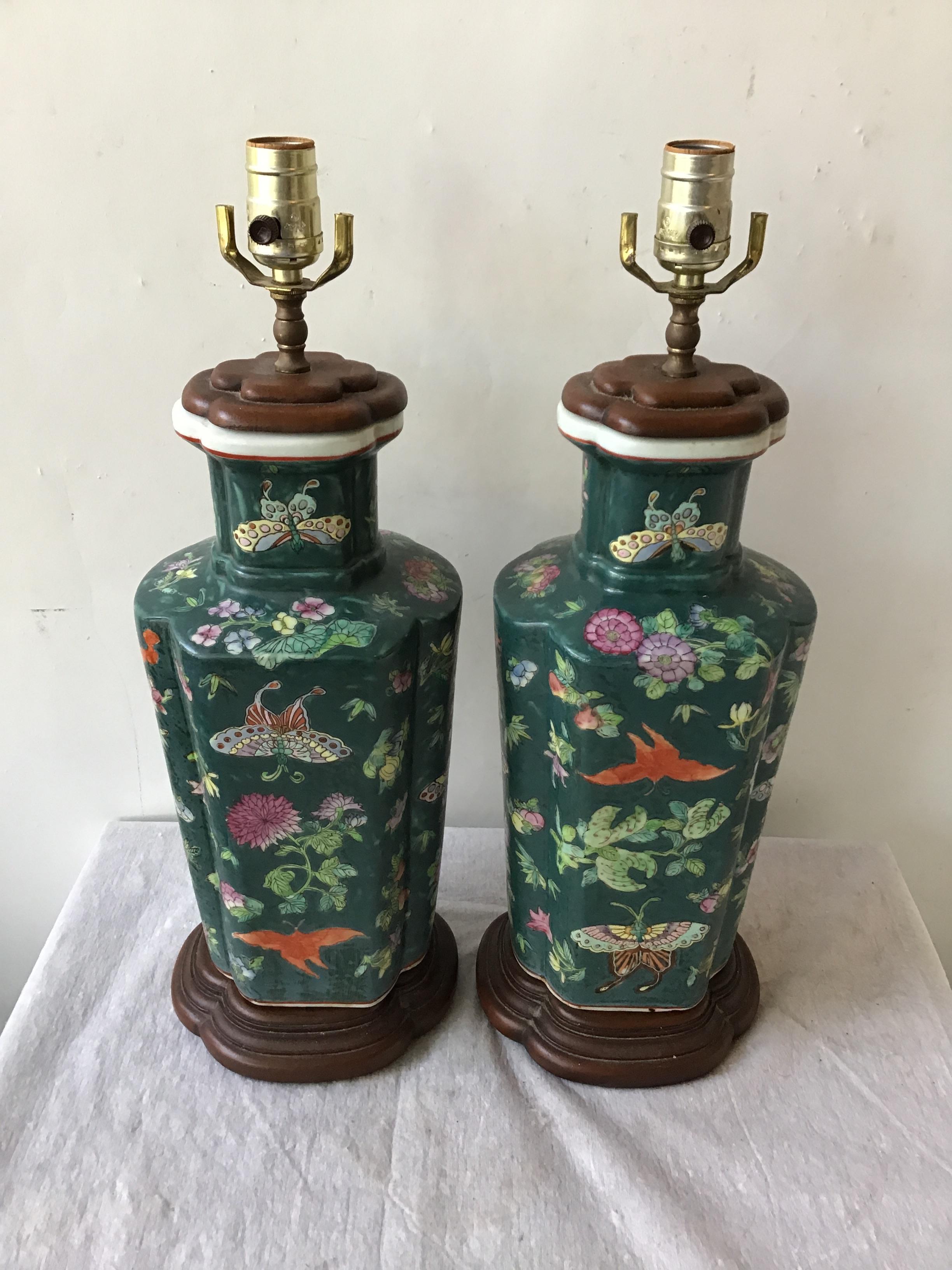 Pair of 1970s Asian ceramic ginger jar lamps.