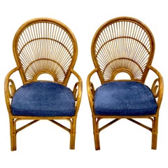 Pair of 1970s Bamboo and Rattan 'Sunrise' Armchairs