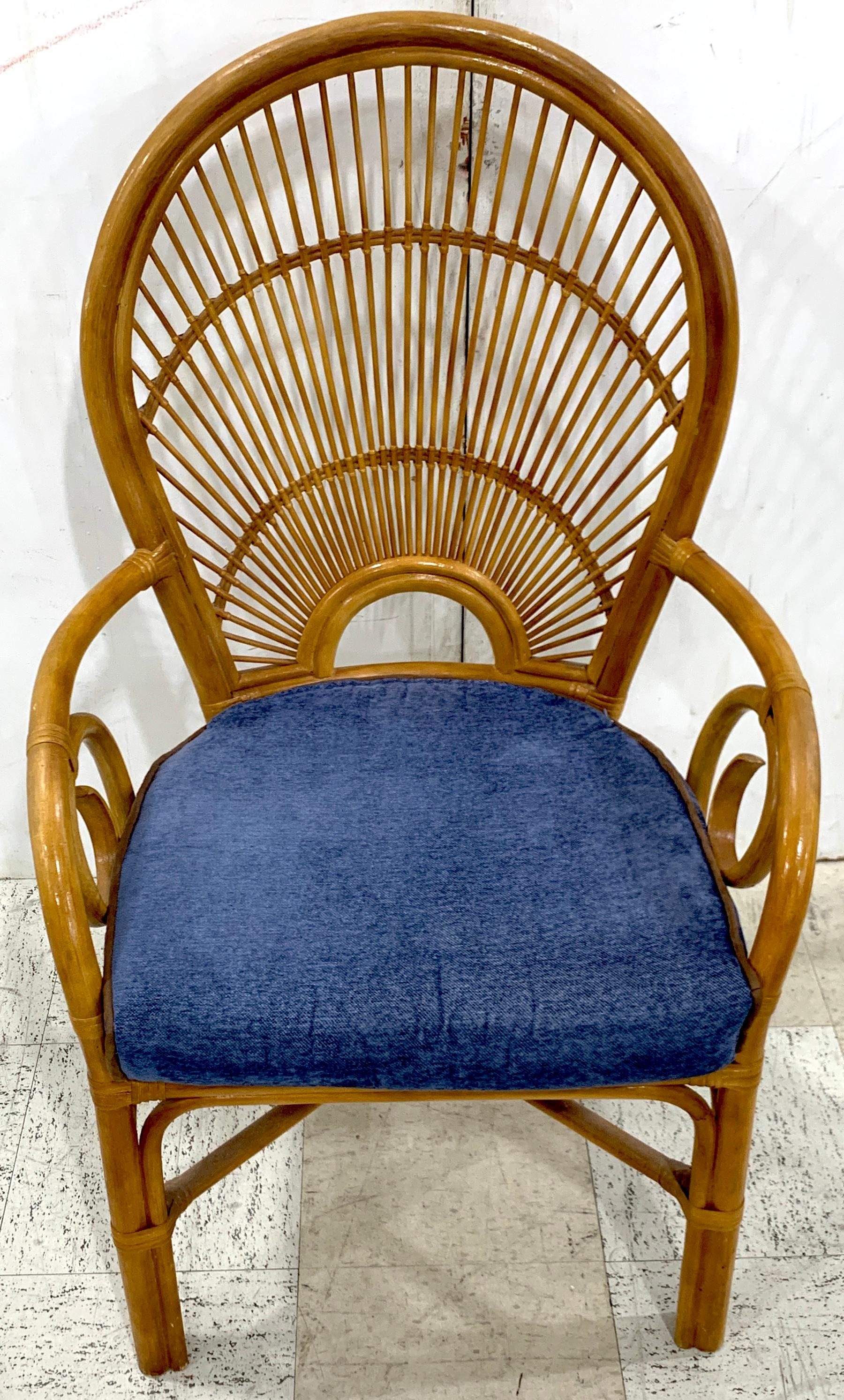 American Pair of 1970s Bamboo and Rattan 'Sunrise' Armchairs For Sale