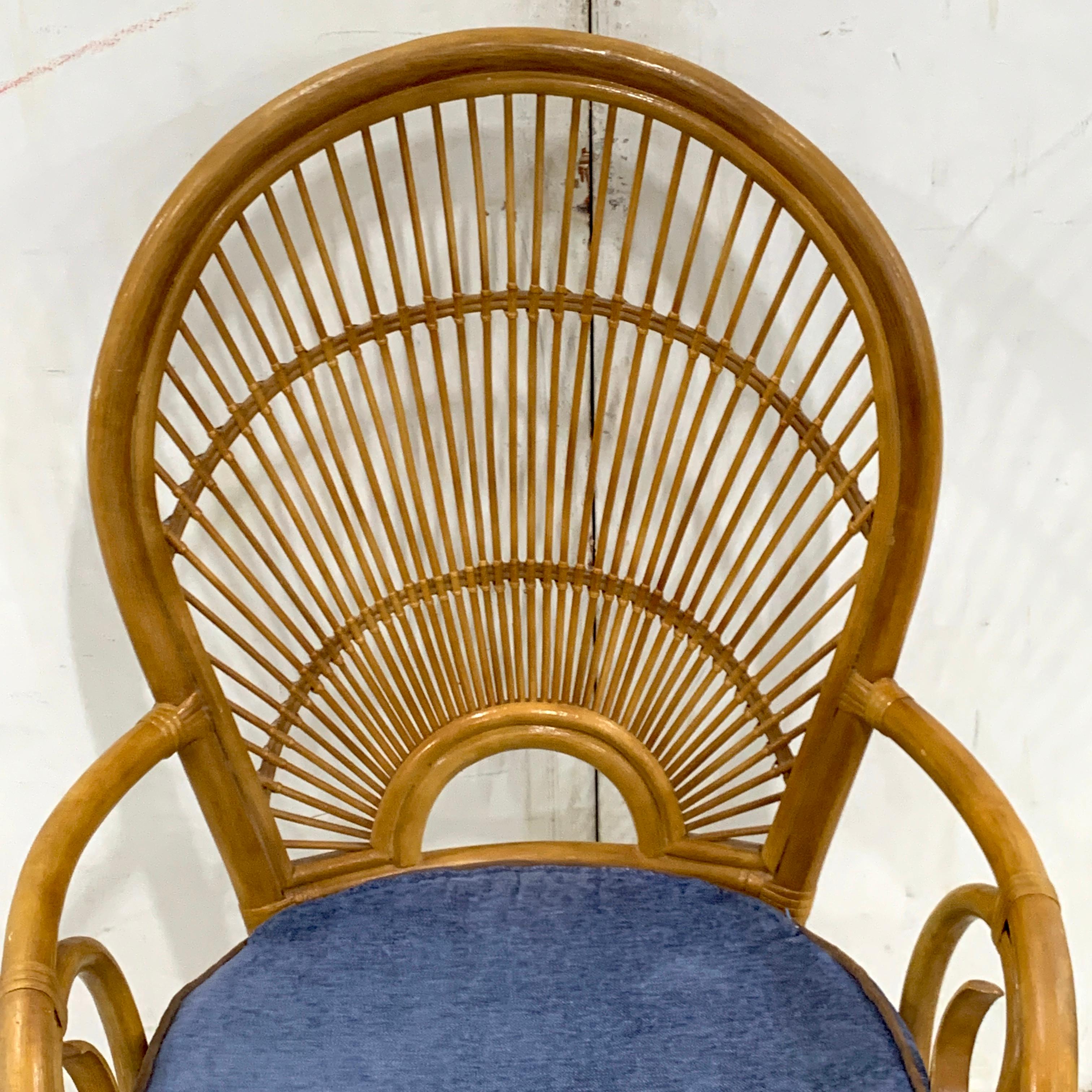 Pair of 1970s Bamboo and Rattan 'Sunrise' Armchairs In Good Condition For Sale In Atlanta, GA