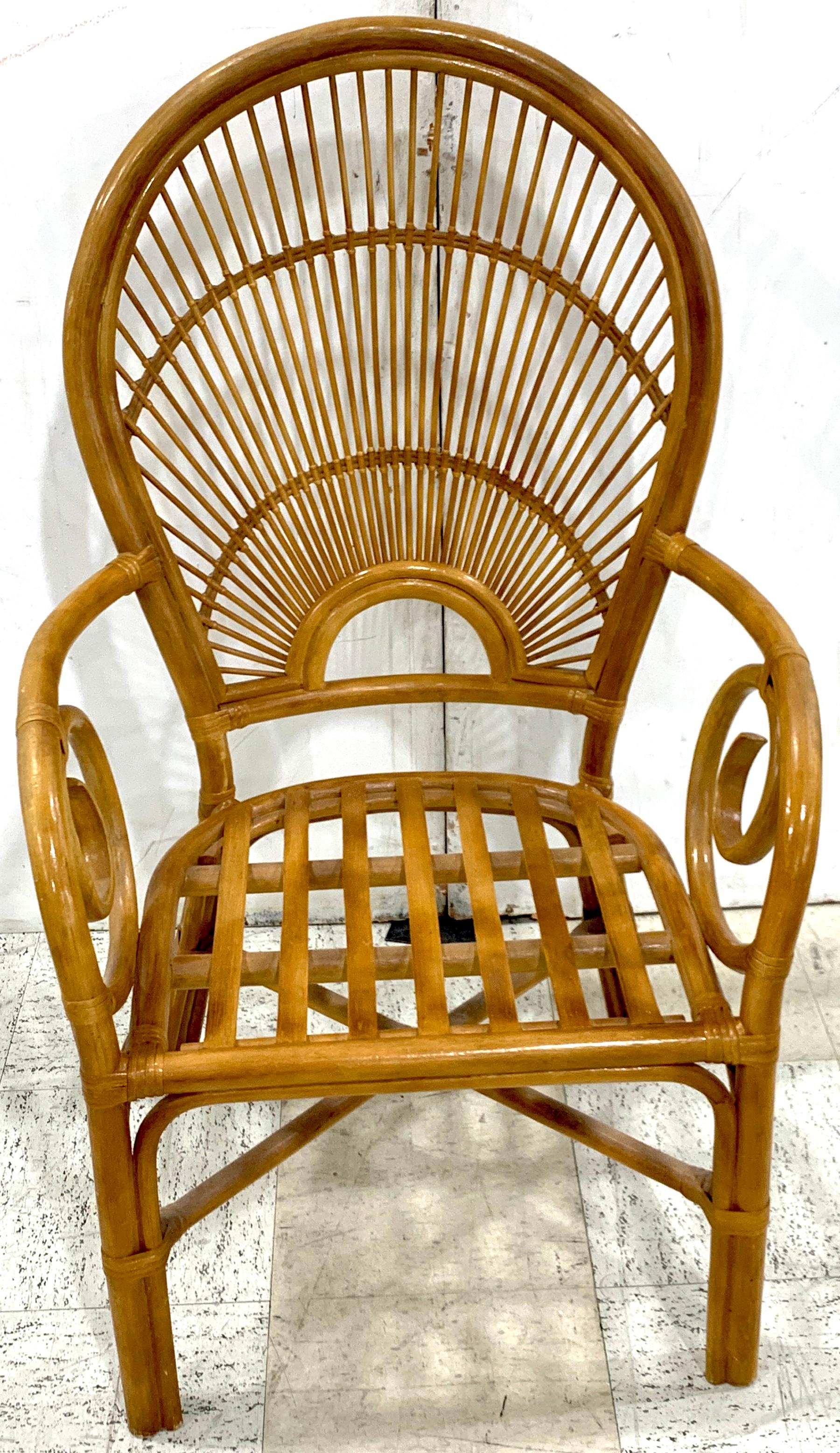 Pair of 1970s Bamboo and Rattan 'Sunrise' Armchairs For Sale 3