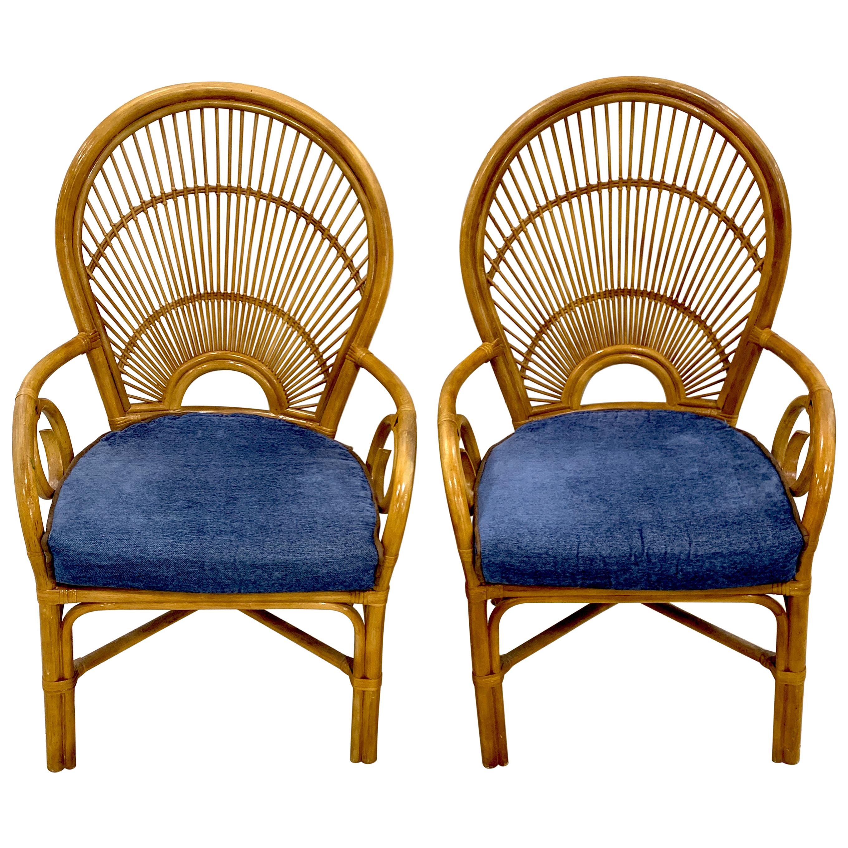 Pair of 1970s Bamboo and Rattan 'Sunrise' Armchairs For Sale